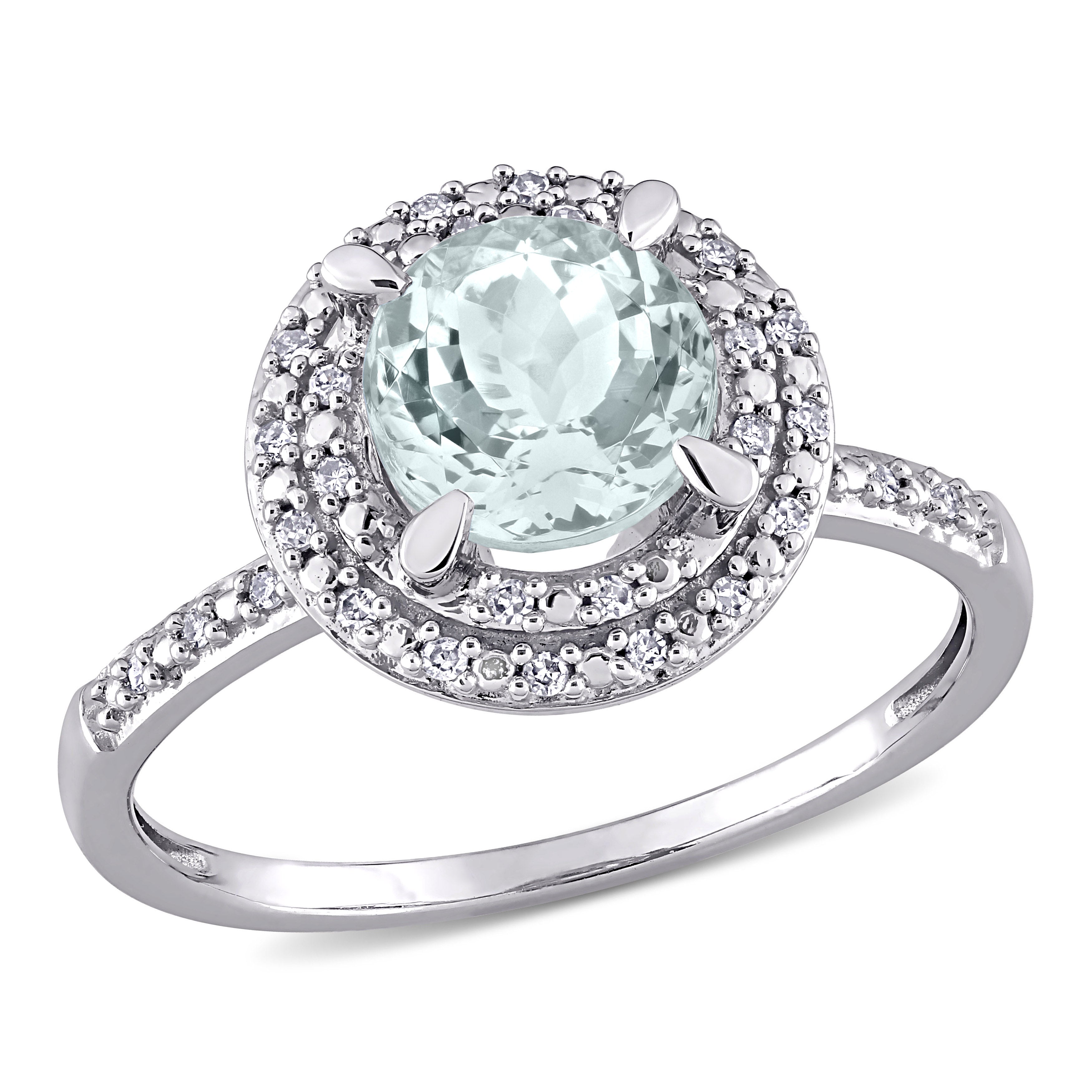  Studio Works 1 1/7 CT TGW Aquamarine and 1/10 CT TW Diamond 10K White Gold Halo Engagement Ring - Blue - Bonton