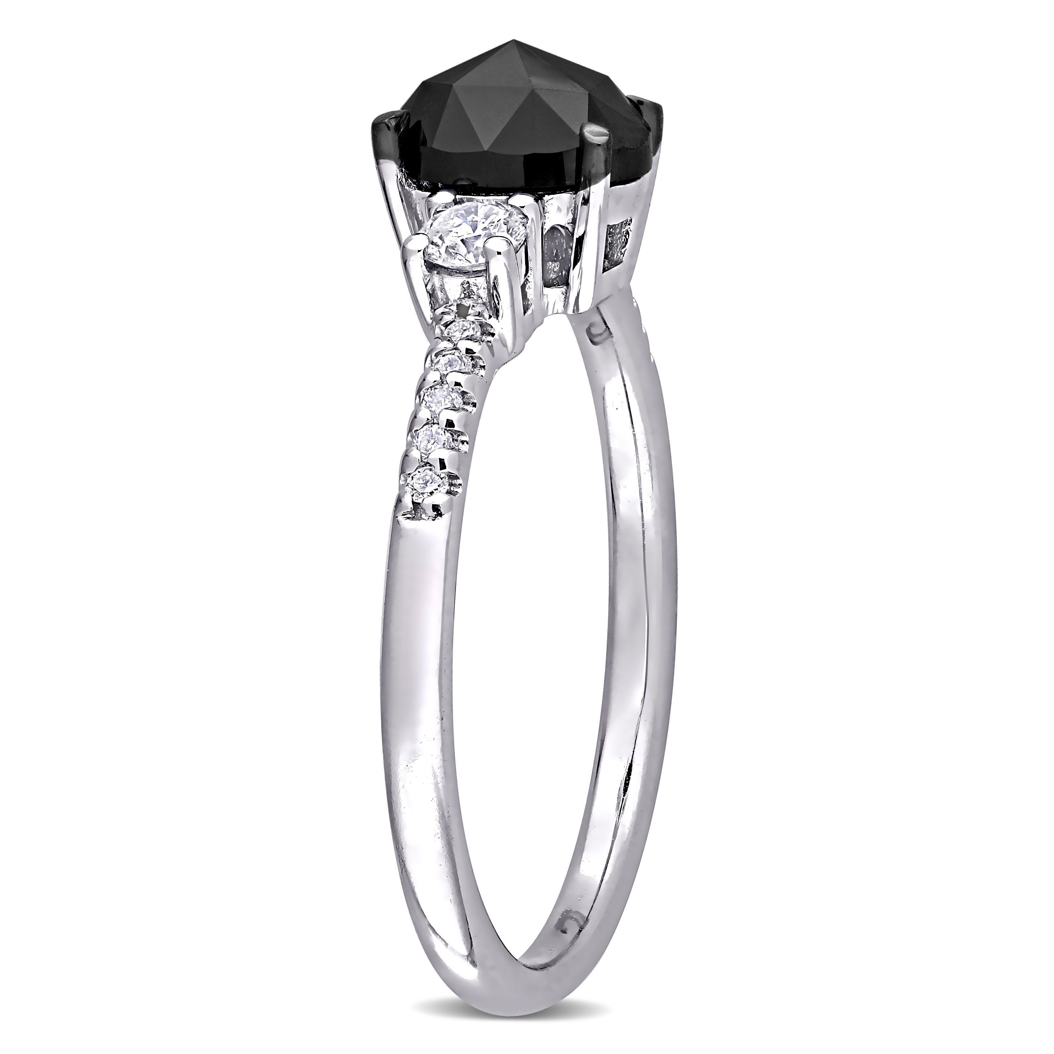  Studio Works 1 1/5 Carat TW Black and White Diamond 14K White Gold 3-Stone Engagement Ring - Black/White - Bonton