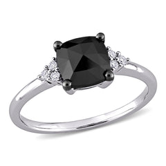 1 1/3 CT TW Black and White Diamond in 14K White Gold Engagement Ring