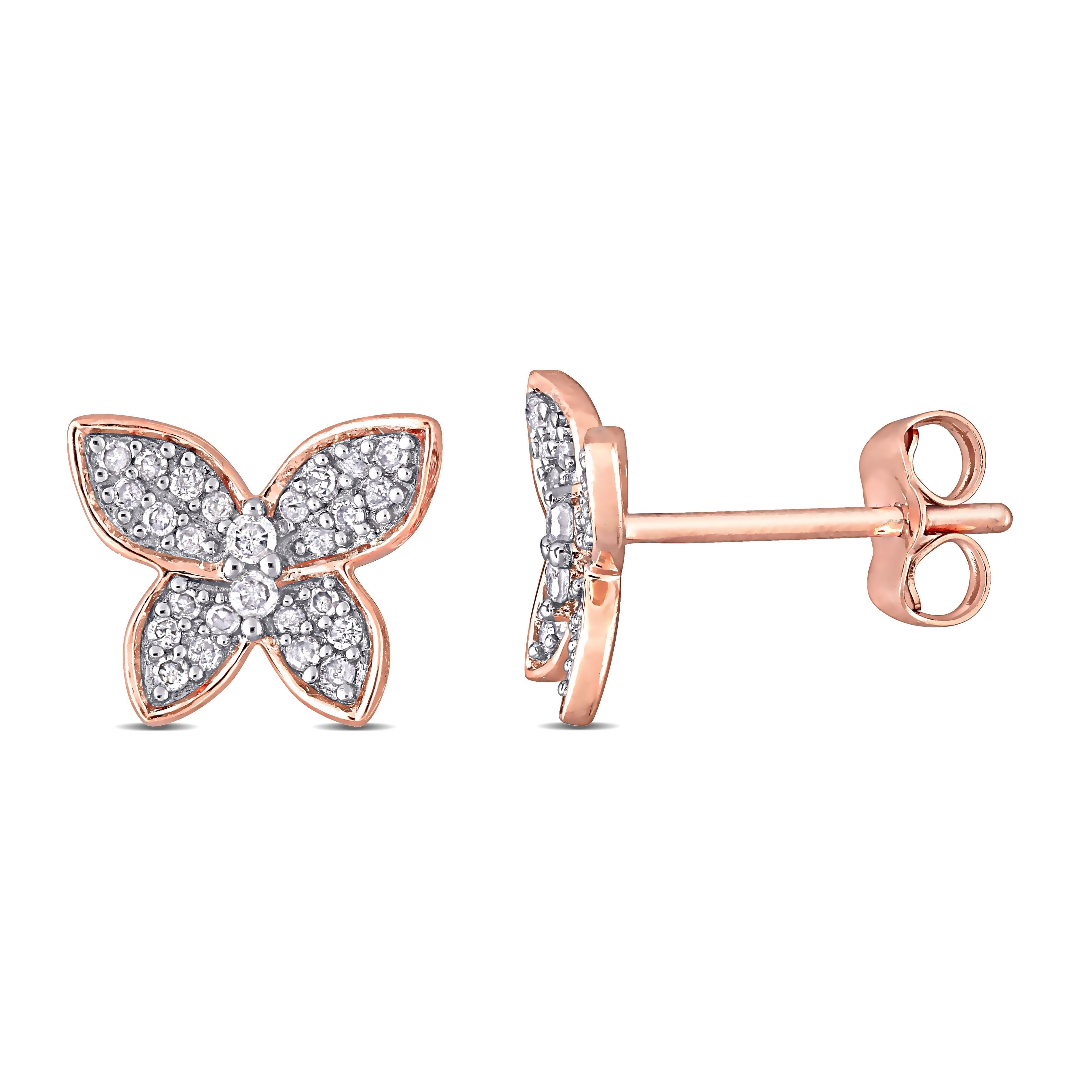  Studio Works 1/5 CT TW Diamond 10k Pink Gold Butterfly Stud Earrings - White/Pink - Bonton