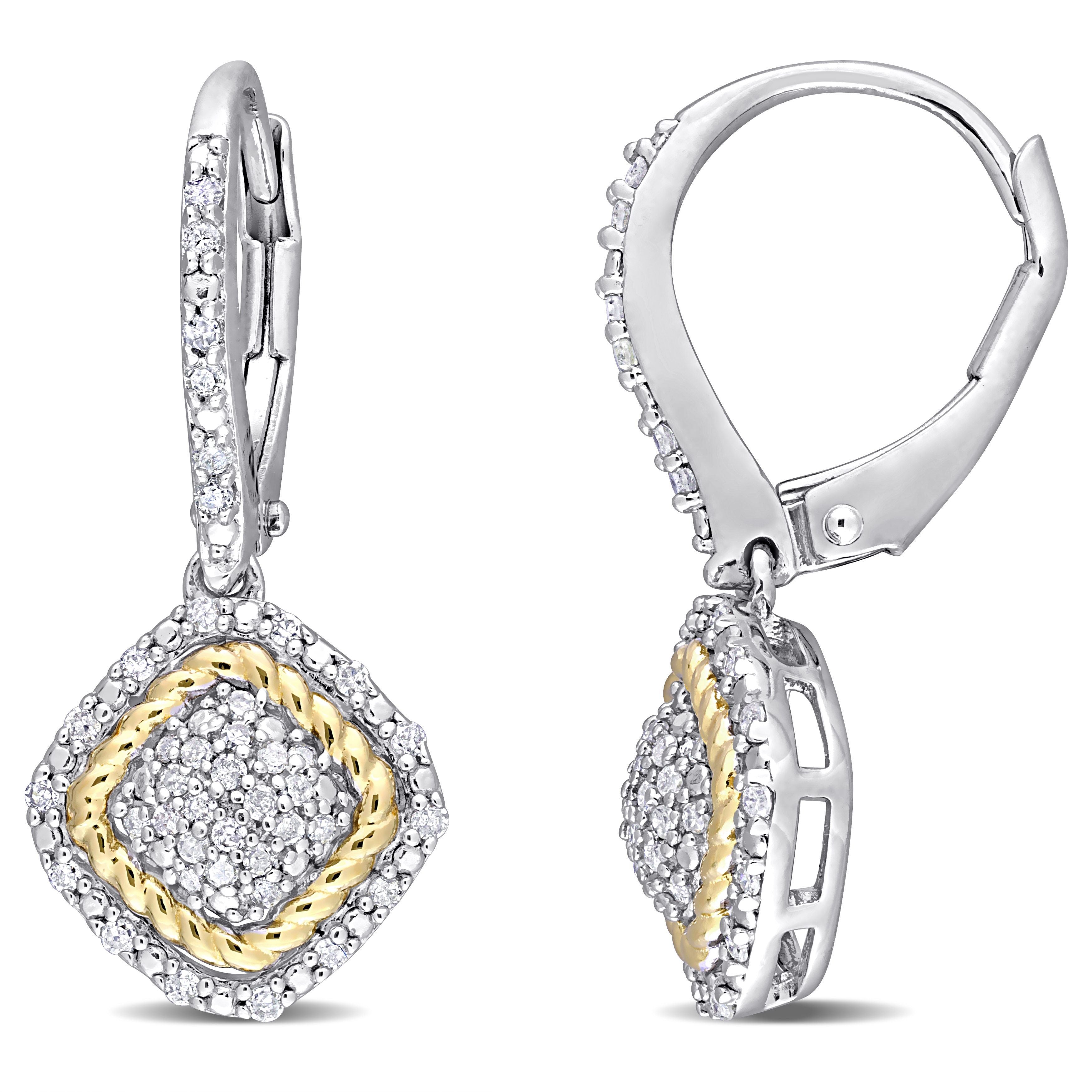  Studio Works 1/3 CT TW Diamond White and Yellow Sterling Silver Lever Back Earrings - White/Yellow - Bonton