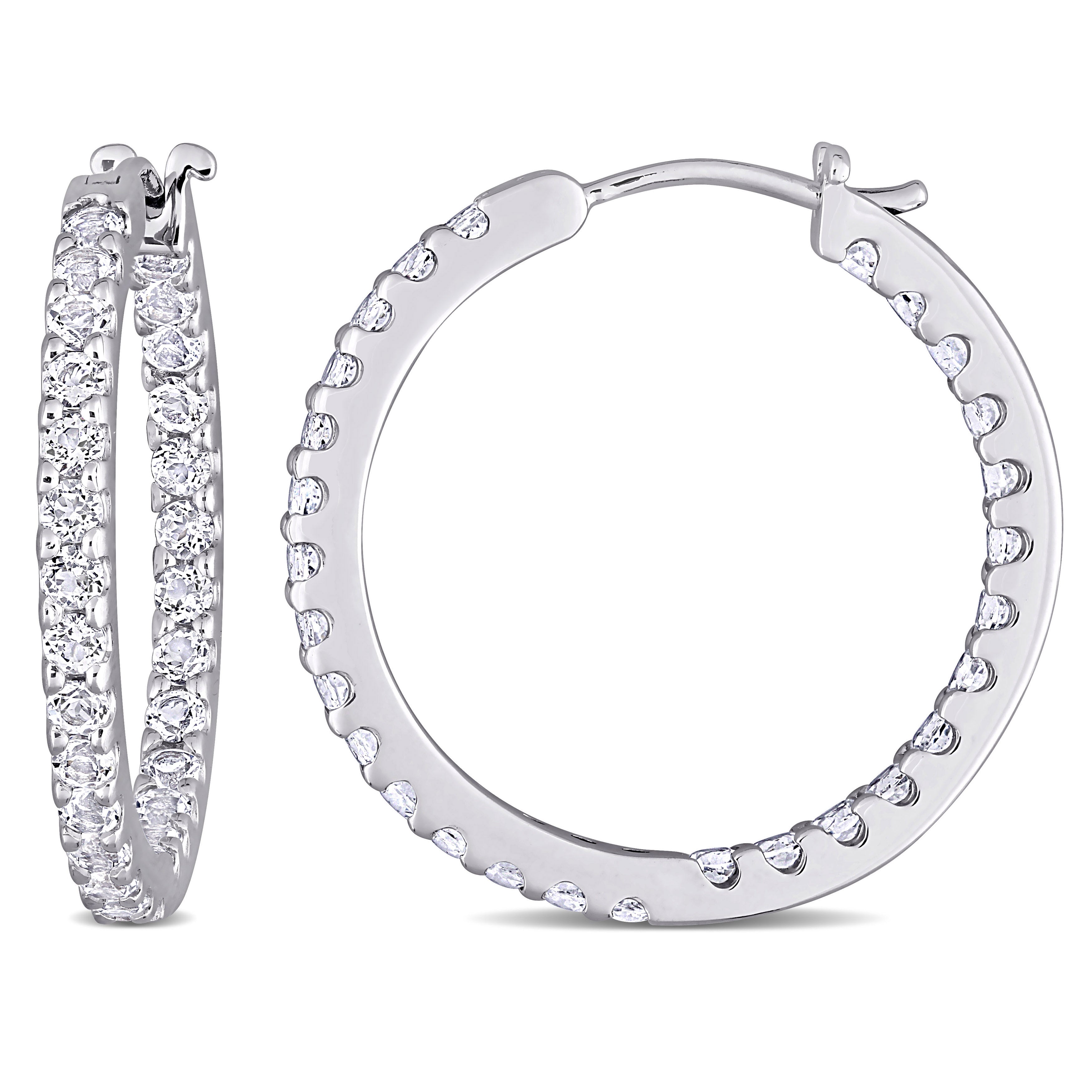  Studio Works 2 1/2 CT TGW White Topaz 10K White Gold Inside Outside Hoop Earrings - White - Bonton