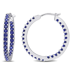 Created Blue Sapphire Inside Outside Hoop Earrings