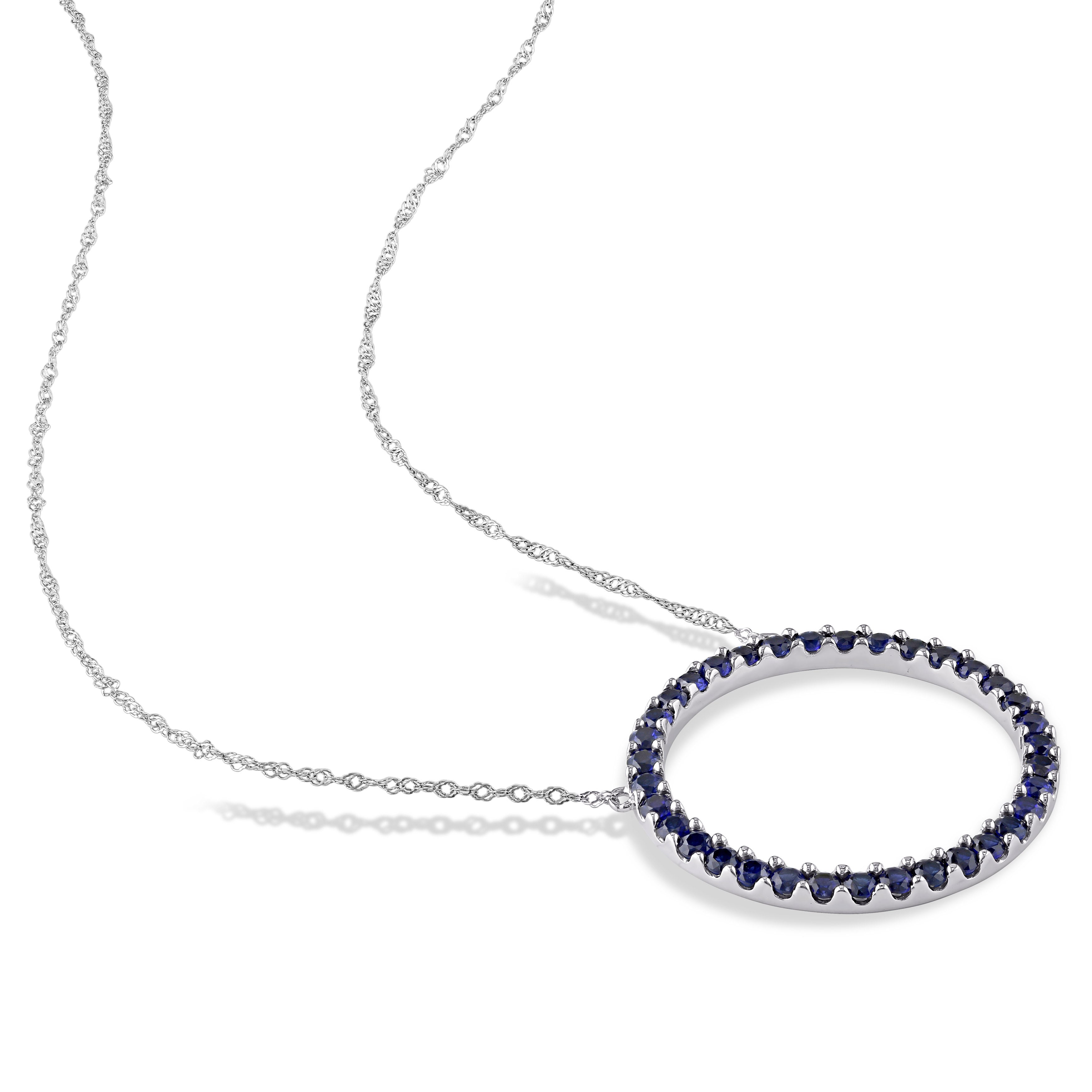  Studio Works 1 3/4 CT TGW Created Blue Sapphire 10K White Gold Open Circle Necklace - Blue - Bonton