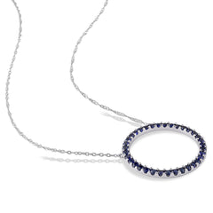 1 3/4 CT TGW Created Blue Sapphire 10K White Gold Open Circle Necklace