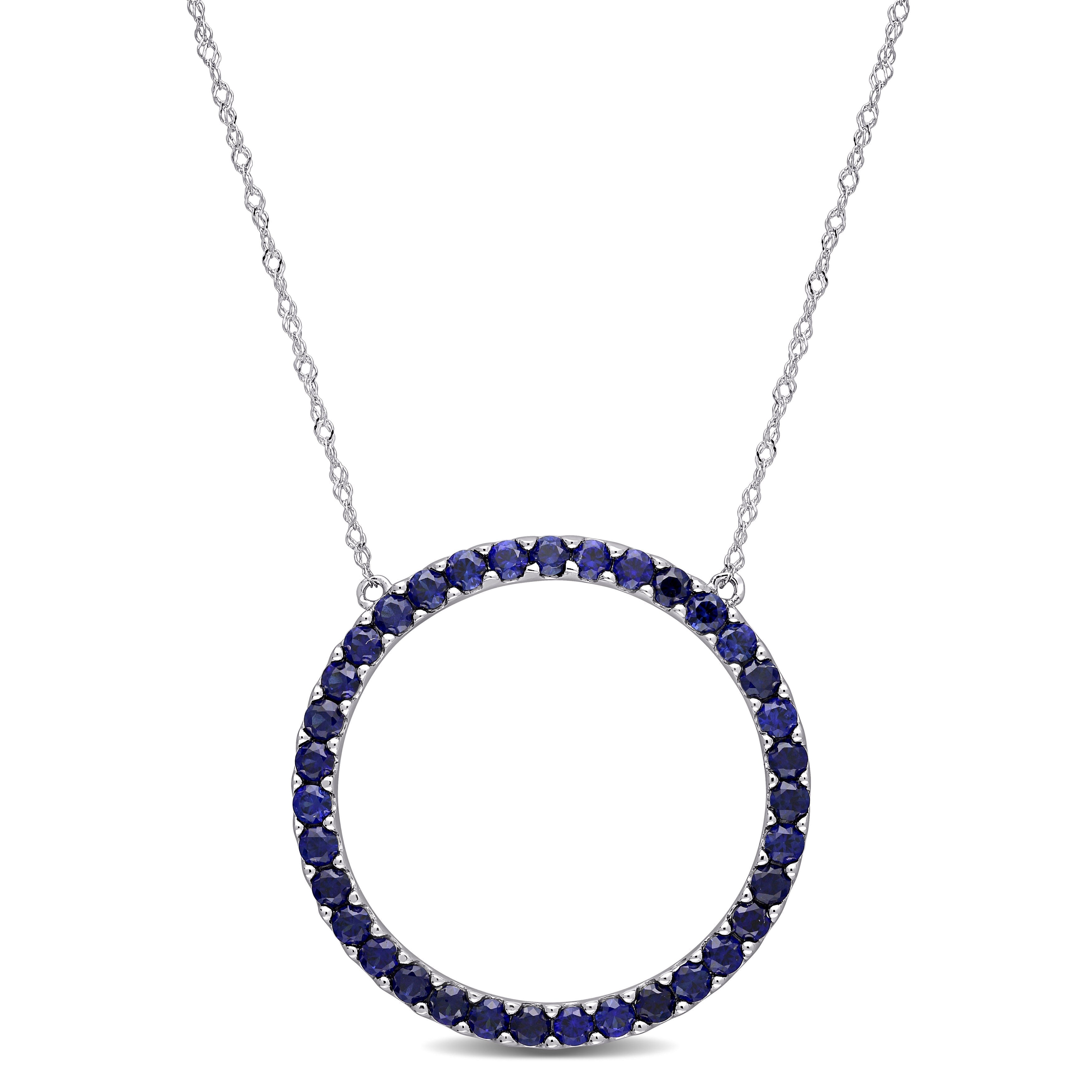  Studio Works 1 3/4 CT TGW Created Blue Sapphire 10K White Gold Open Circle Necklace - Blue - Bonton