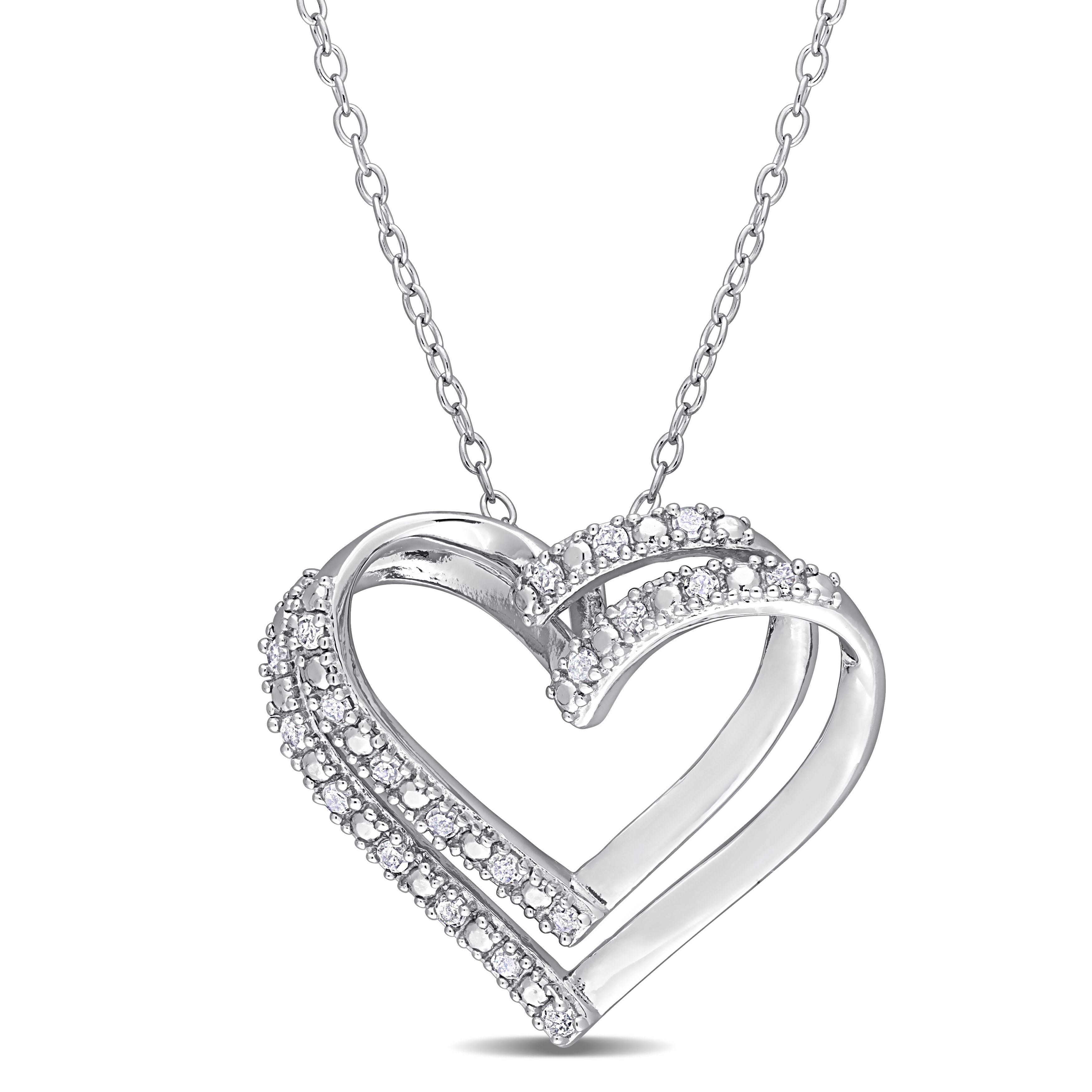  Studio Works 1/5 CT TW Diamond Sterling Silver Double Heart Pendant Necklace - White - Bonton