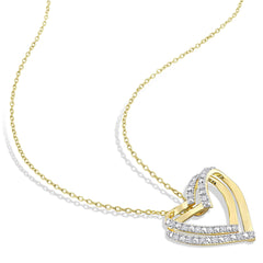 1/5 CT TW Diamond Yellow Plated Sterling Silver Double Heart Pendant Necklace