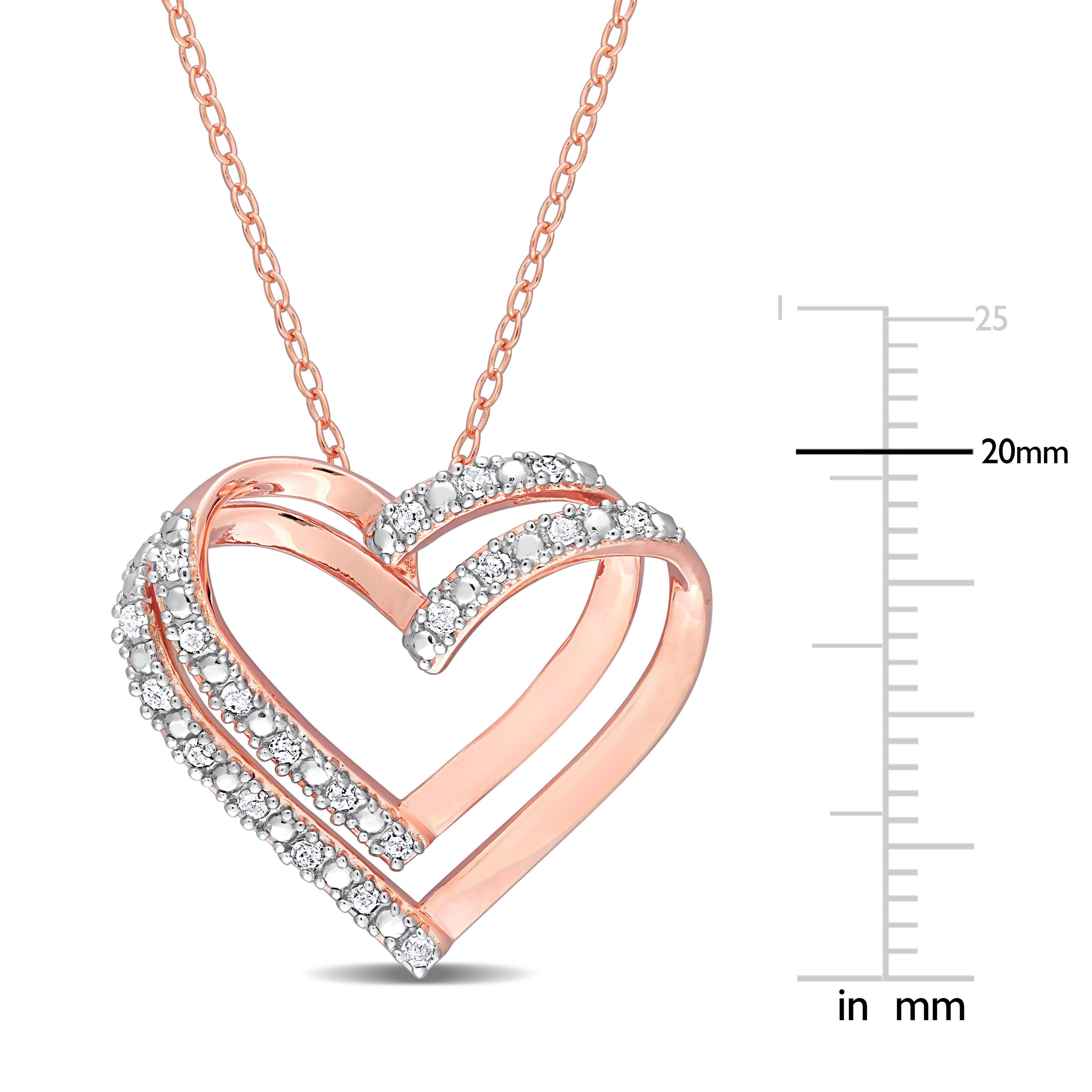  Studio Works 1/5 CT TW Diamond Rose Plated Sterling Silver Double Heart Pendant Necklace - White/Pink - Bonton