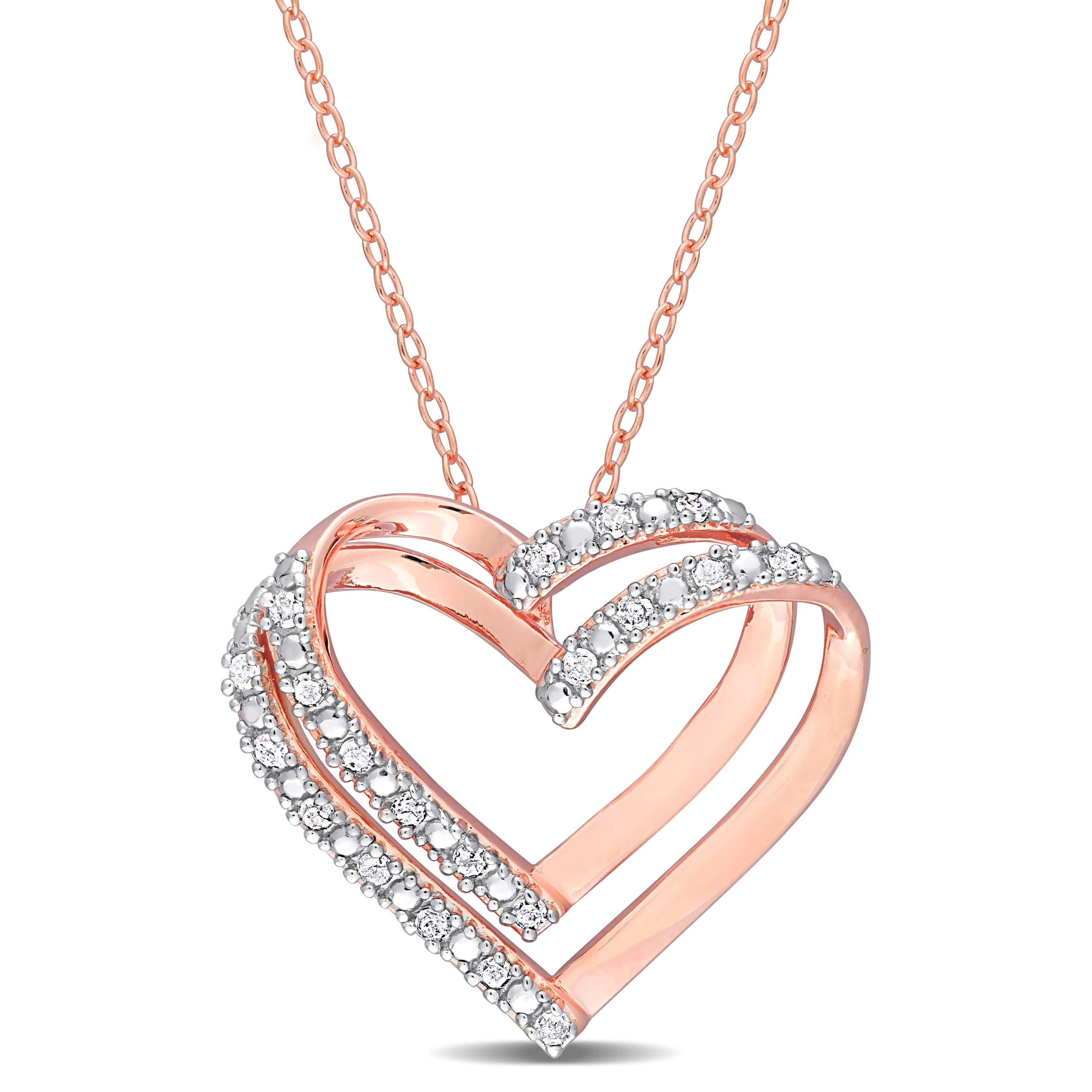  Studio Works 1/5 CT TW Diamond Rose Plated Sterling Silver Double Heart Pendant Necklace - White/Pink - Bonton