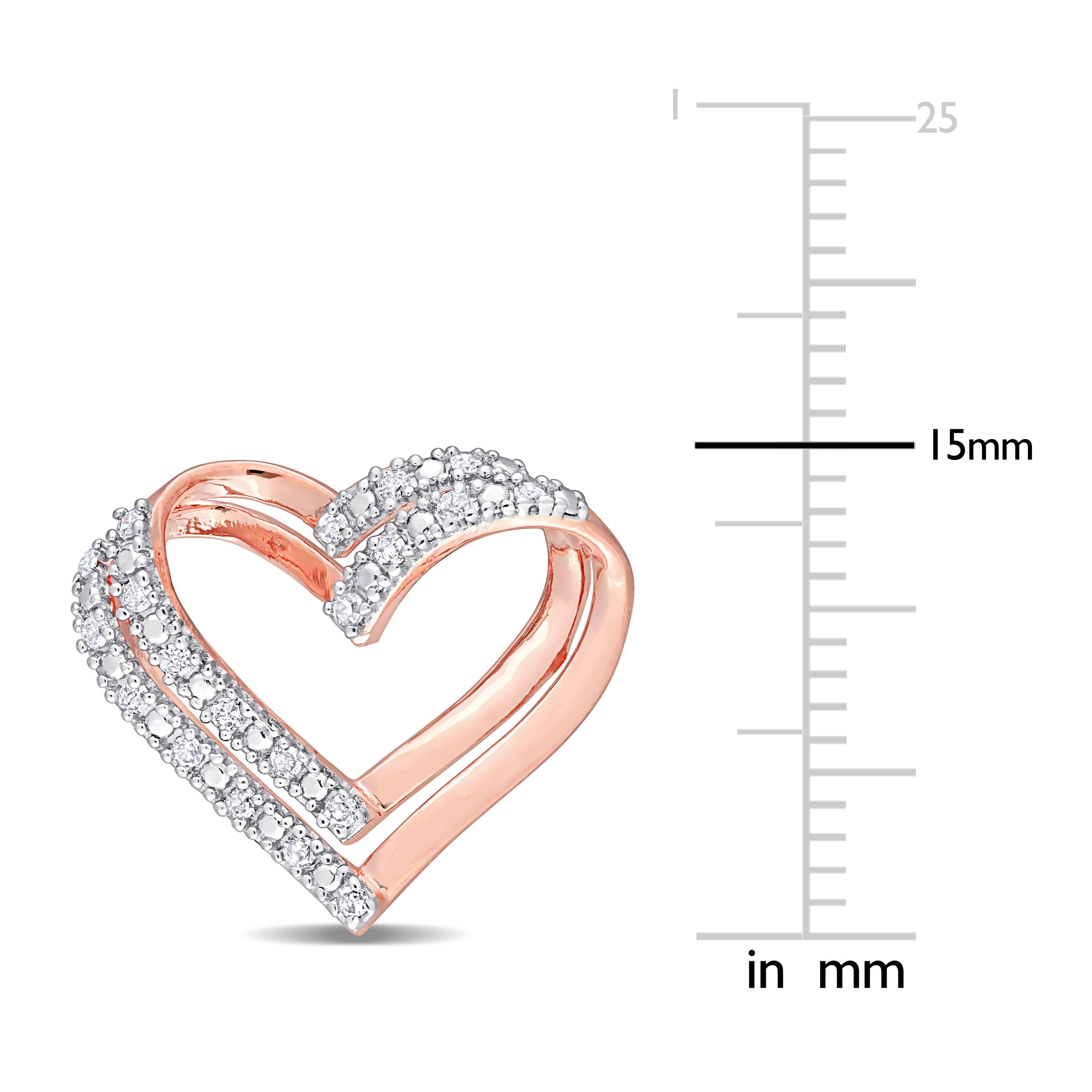  Studio Works 1/5 CT TW Diamond Pink Plated Sterling Silver Double Heart Stud Earrings - White/Pink - Bonton