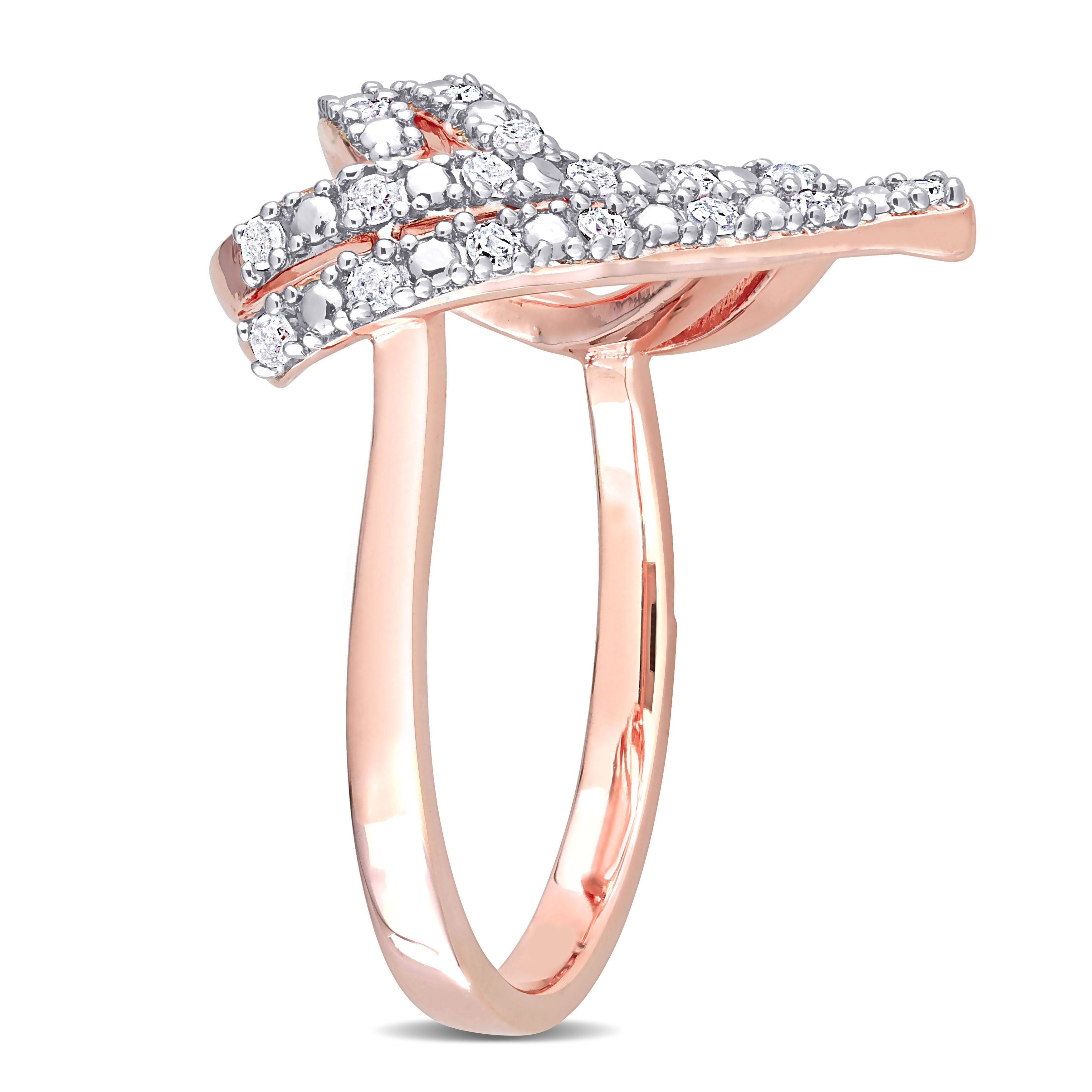  Studio Works 1/5 CT Diamond Rose Plated Sterling Silver Double Heart Ring - White/Pink - Bonton