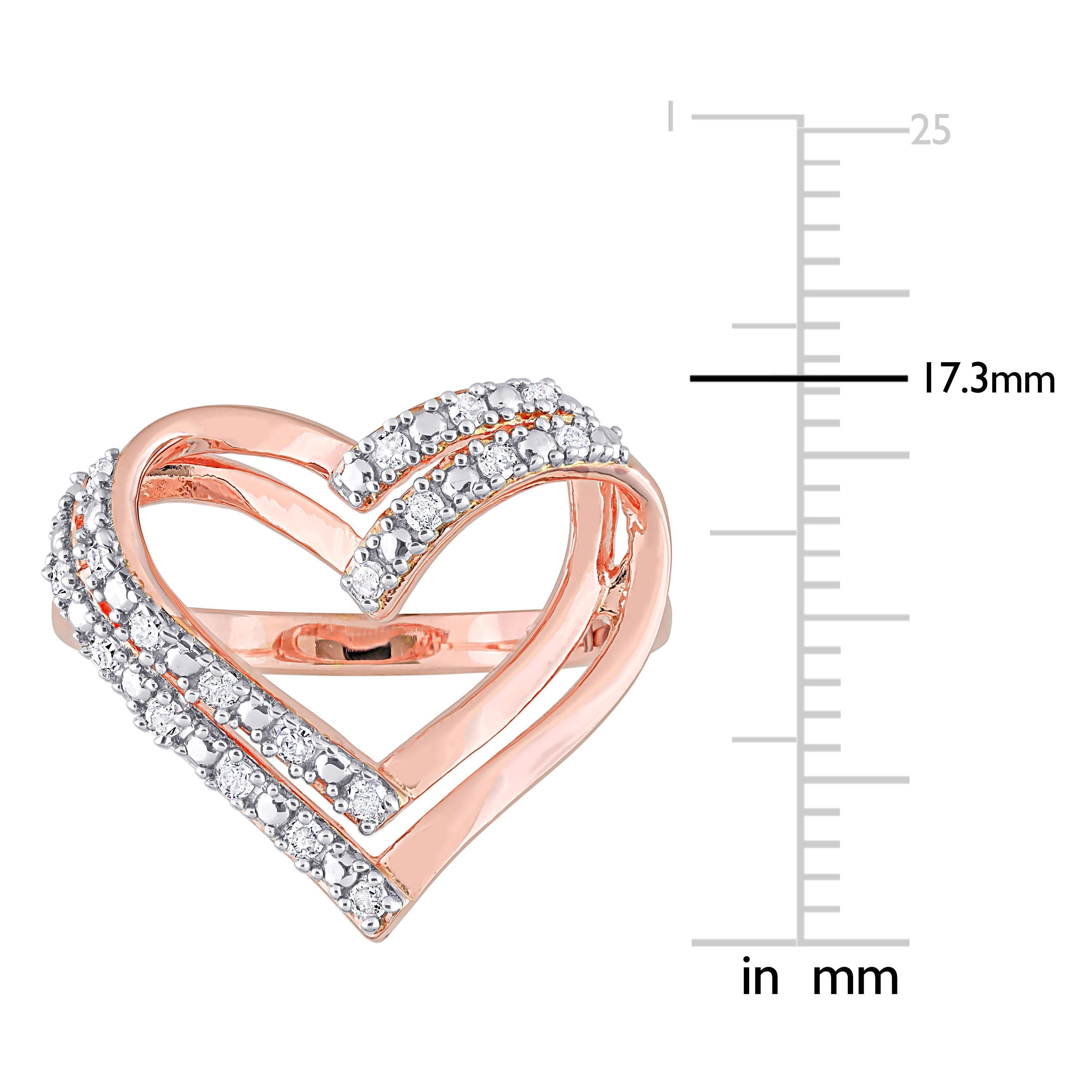  Studio Works 1/5 CT Diamond Rose Plated Sterling Silver Double Heart Ring - White/Pink - Bonton