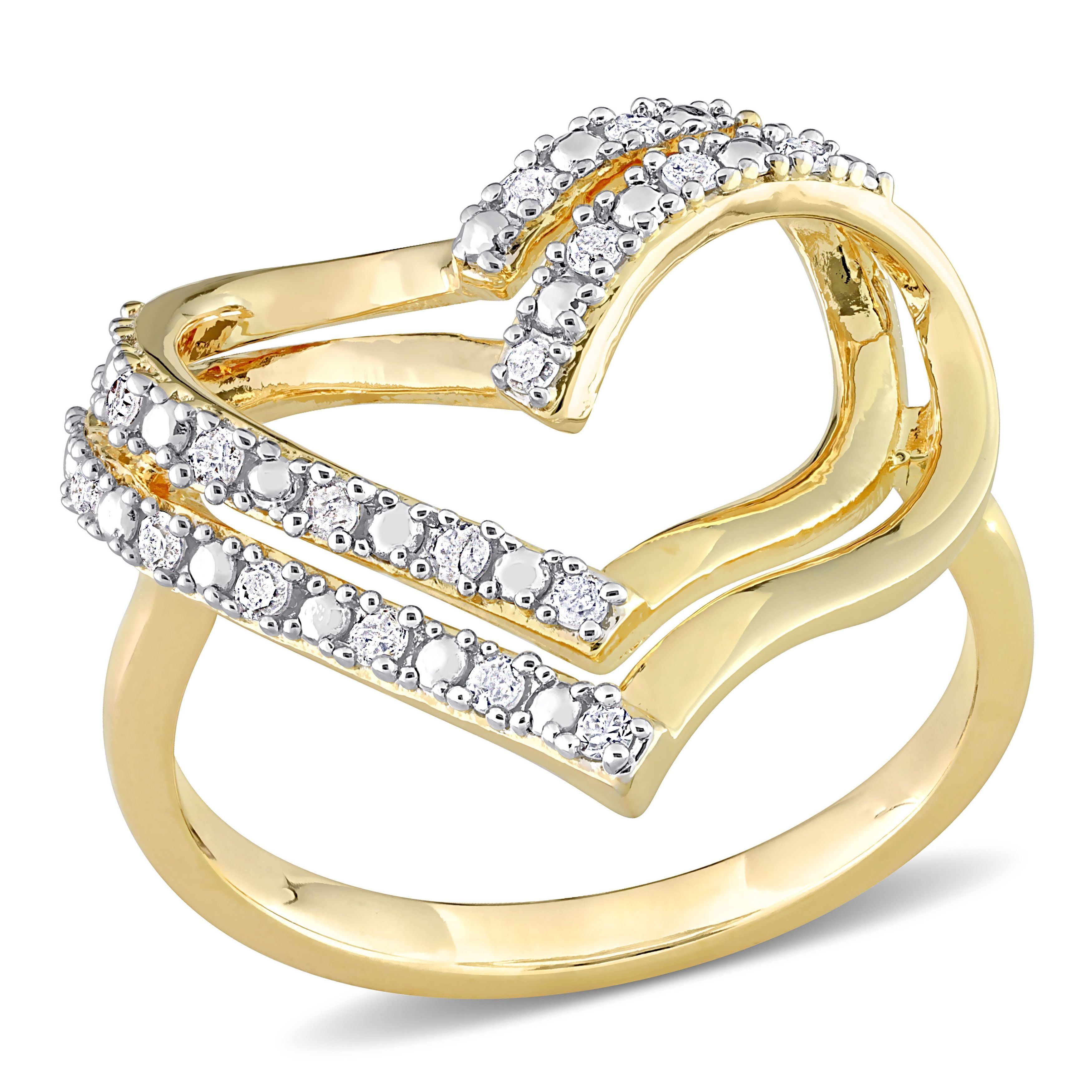  Studio Works 1/5 CT Diamond Yellow Plated Sterling Silver Double Heart Ring - White/Yellow - Bonton