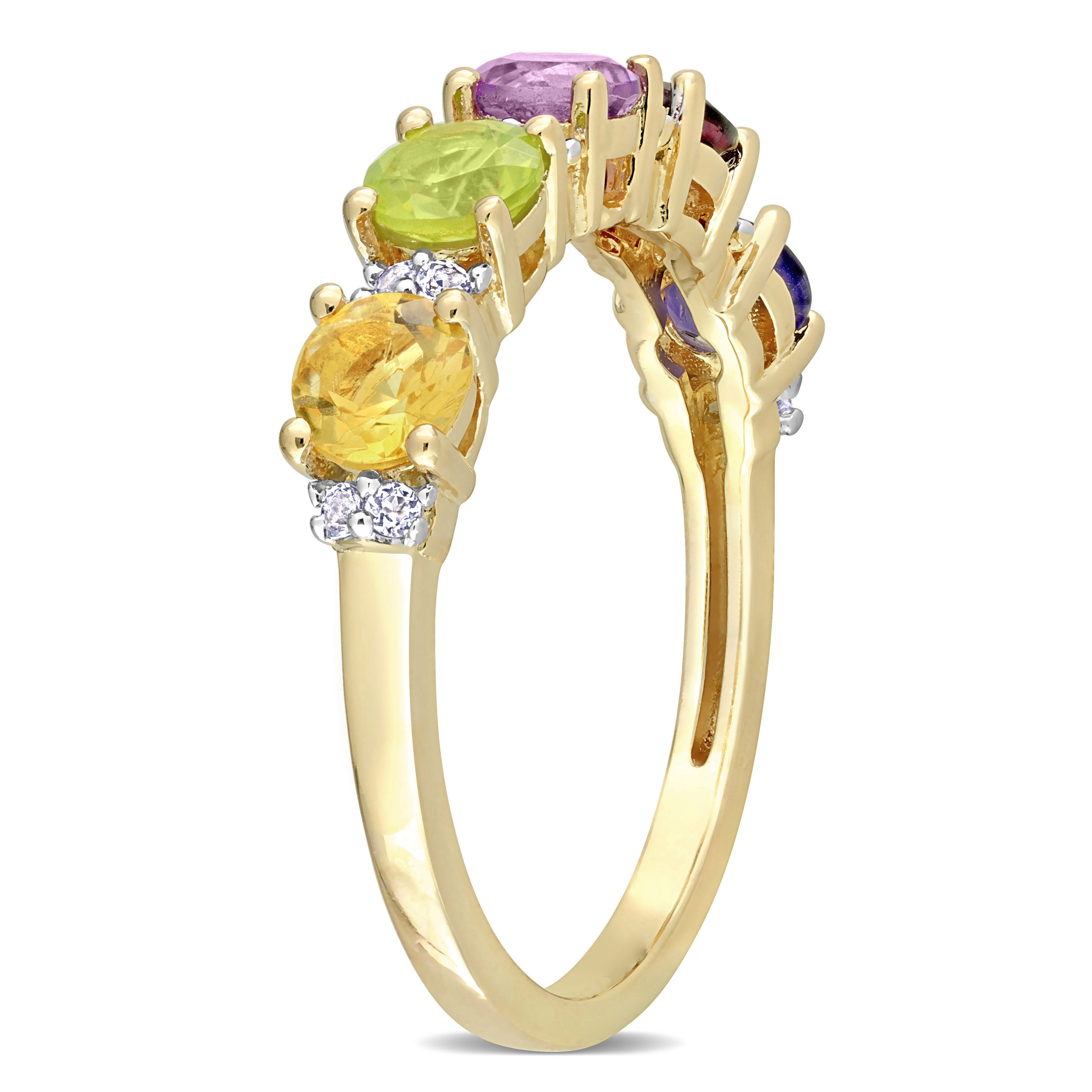  Studio Works 1 2/5 CT TGW Multi-Gemstones Yellow Plated Sterling Silver Semi Eternity Ring - Yellow/Green/Purple/Red - Bonton