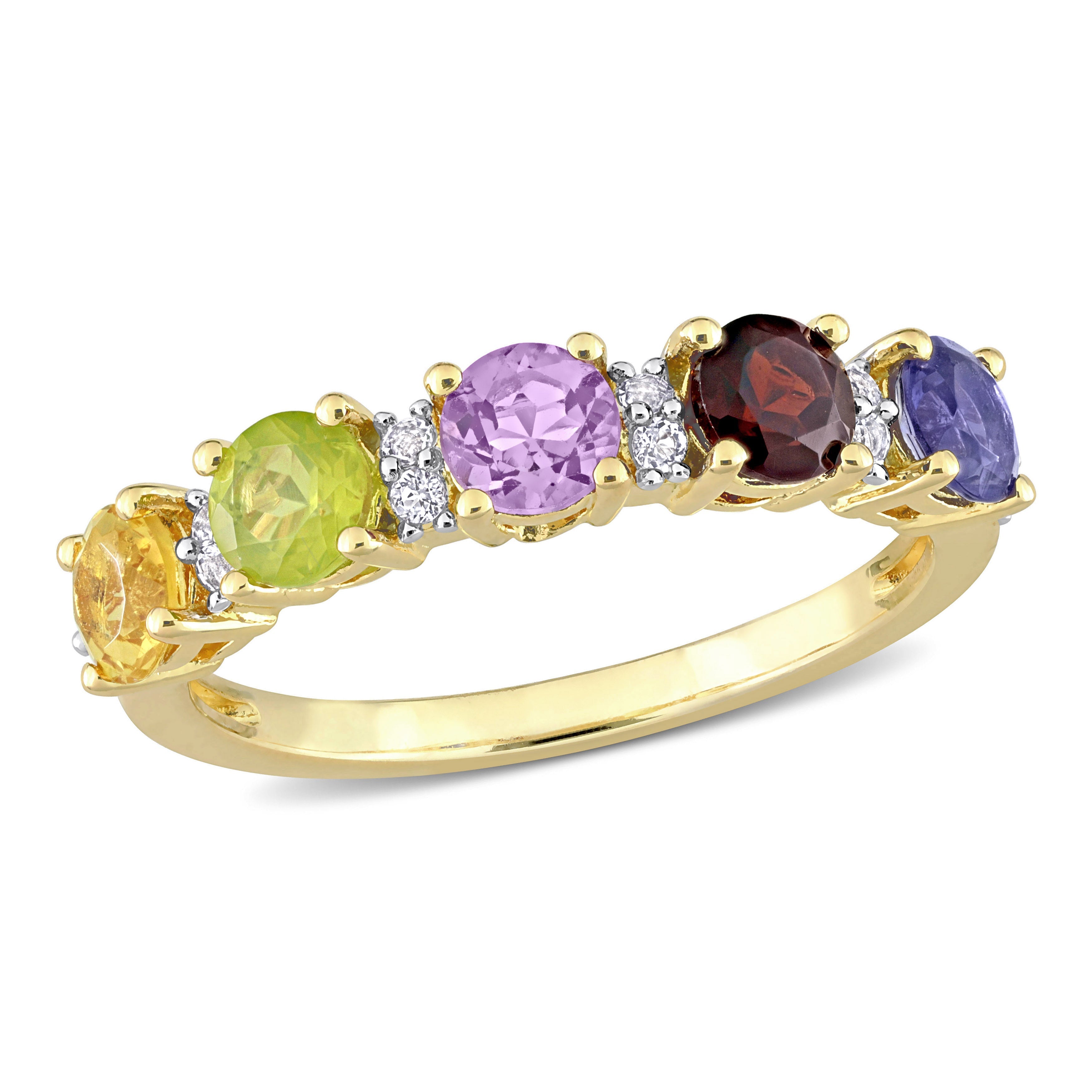  Studio Works 1 2/5 CT TGW Multi-Gemstones Yellow Plated Sterling Silver Semi Eternity Ring - Yellow/Green/Purple/Red - Bonton