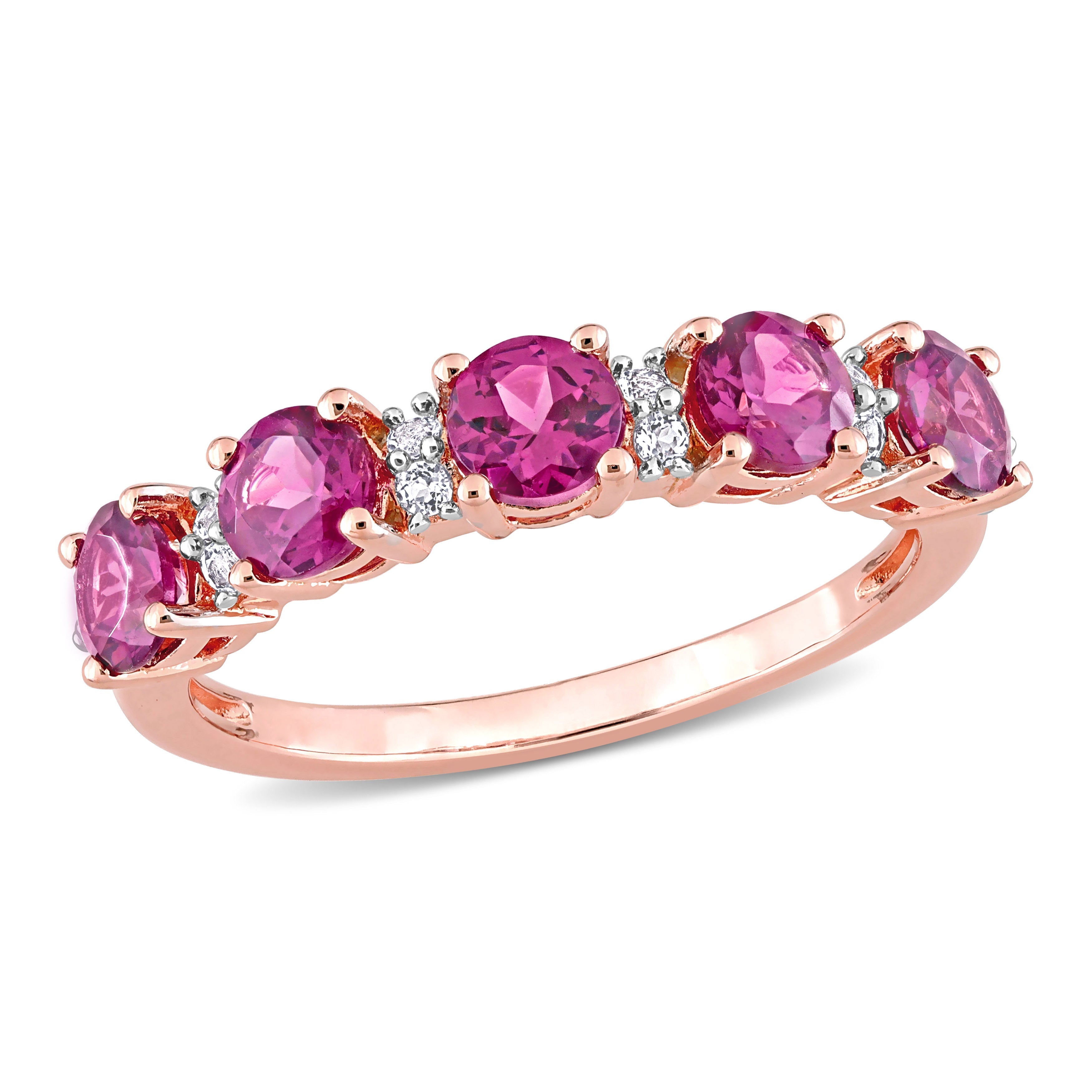  Studio Works 1 3/5 CT TGW Rhodolite and White Topaz Rose Plated Sterling Silver Semi Eternity Ring - Red - Bonton