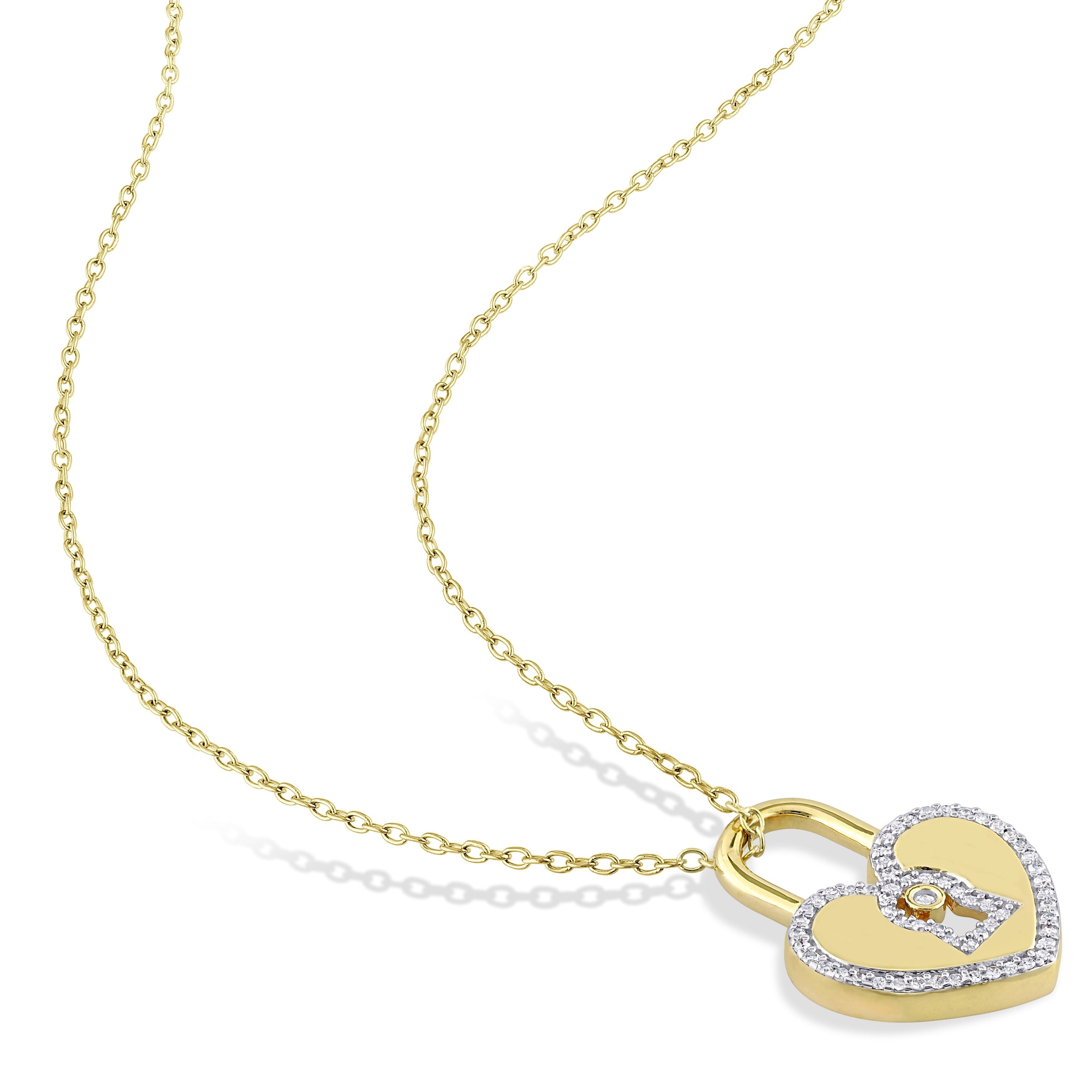  Studio Works 1/5 CT. T.W. Diamond Sterling Silver Heart-Shaped Lock Pendant Necklace - White/Yellow - Bonton