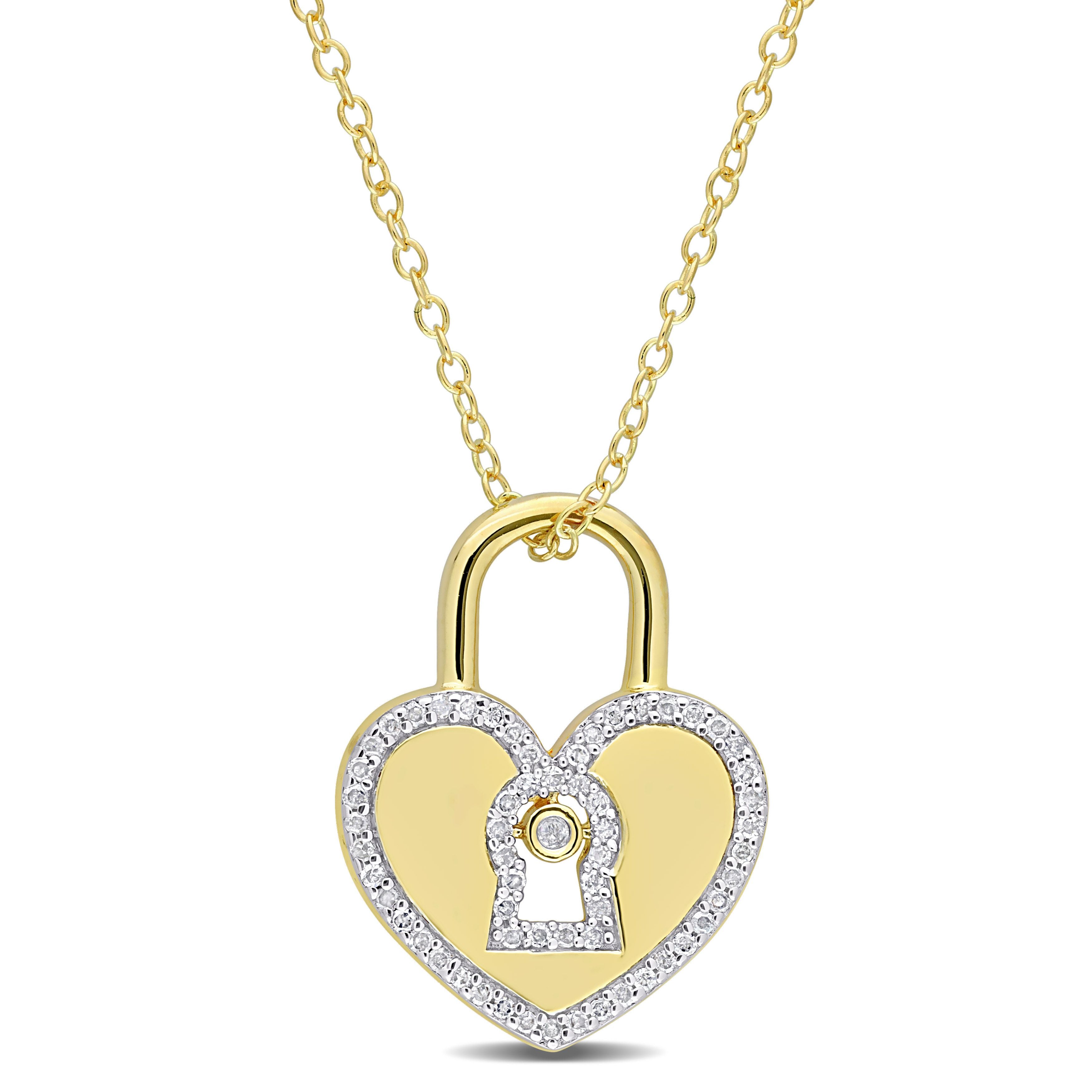  Studio Works 1/5 CT. T.W. Diamond Sterling Silver Heart-Shaped Lock Pendant Necklace - White/Yellow - Bonton