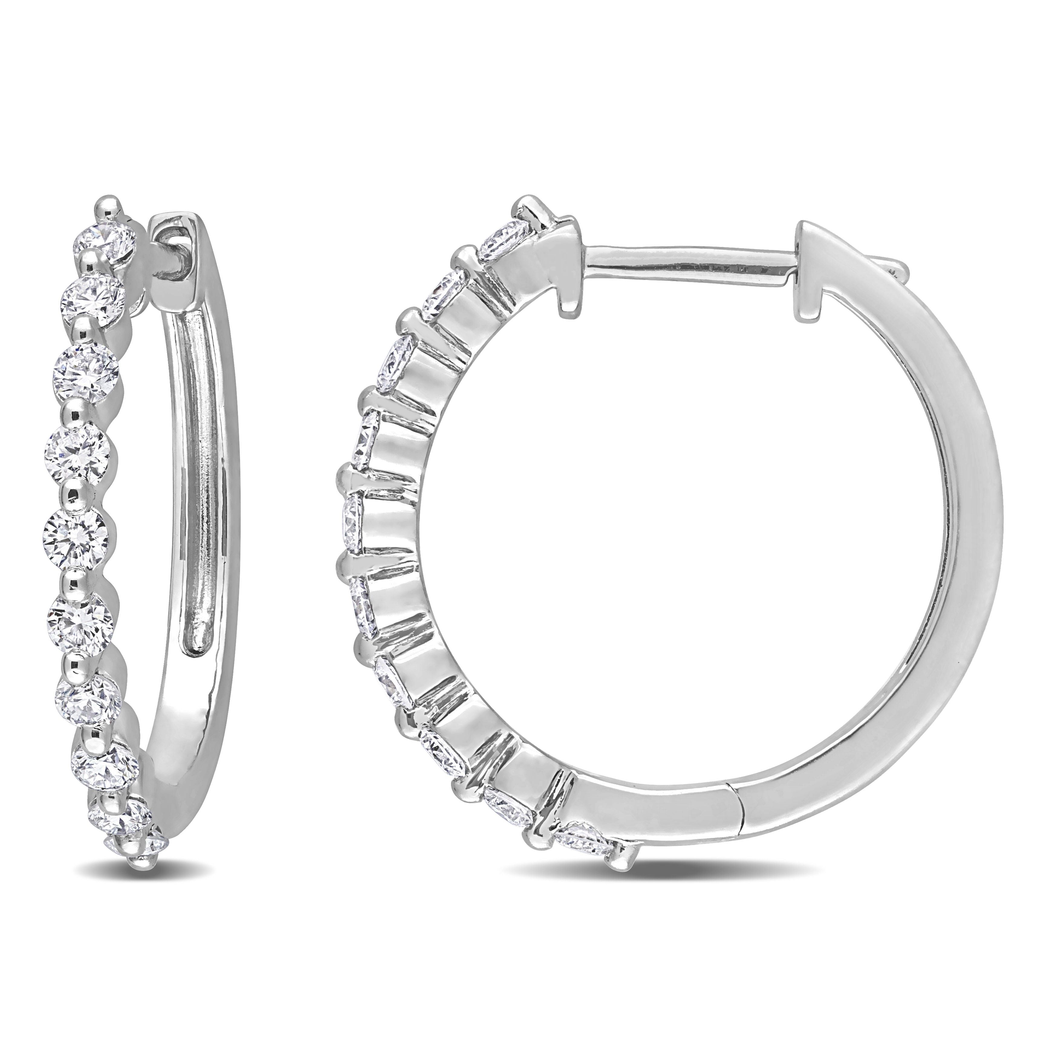  Studio Works 5/8 Carat TW Lab Created Diamond Platinum Plated Sterling Silver Half Embellished Hoop Earrings - White - Bonton