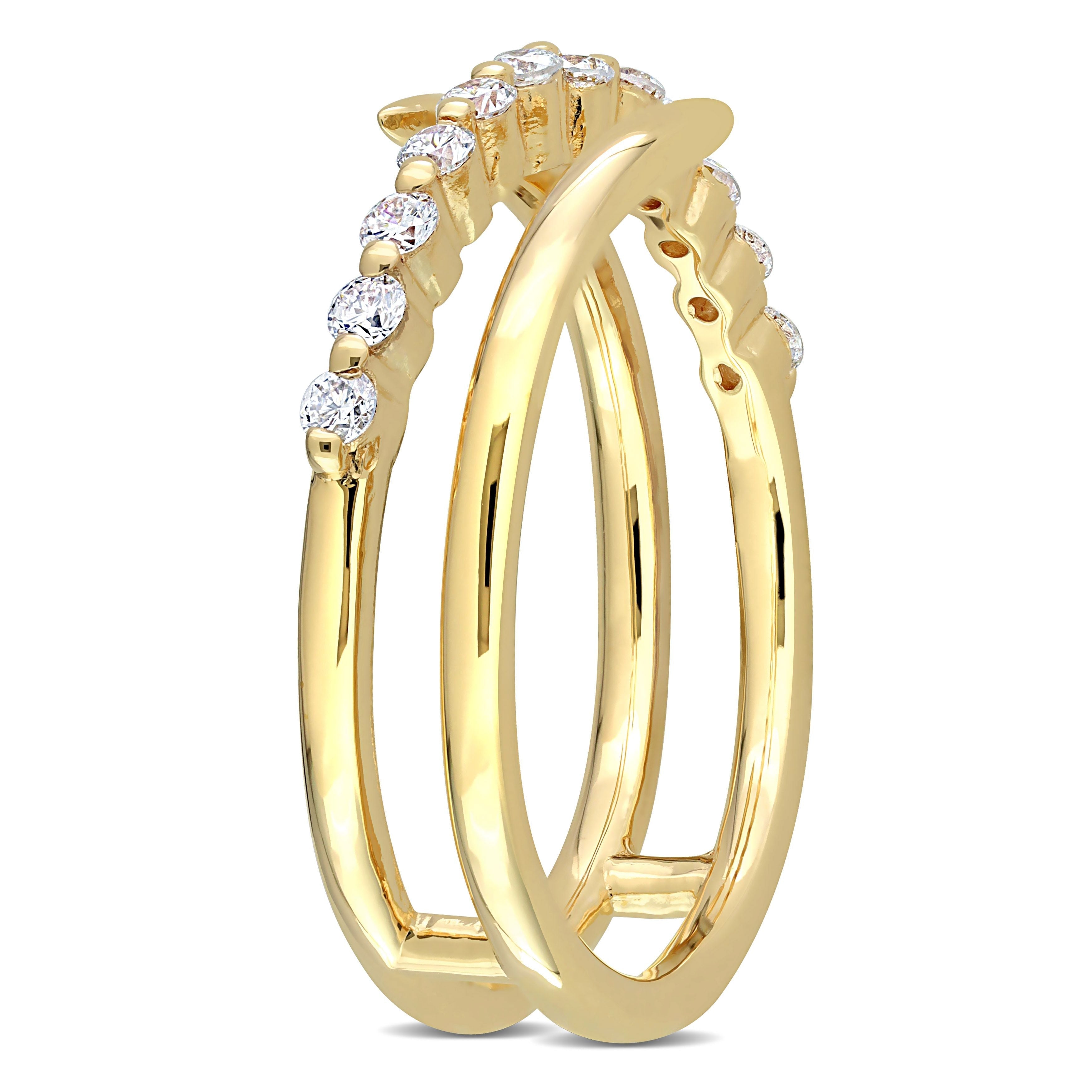  Studio Works 1/3 Carat T.G.W. Lab Created Diamond 18kt Yellow Gold Plated Sterling Silver Wrapped Ring - White/Yellow - Bonton