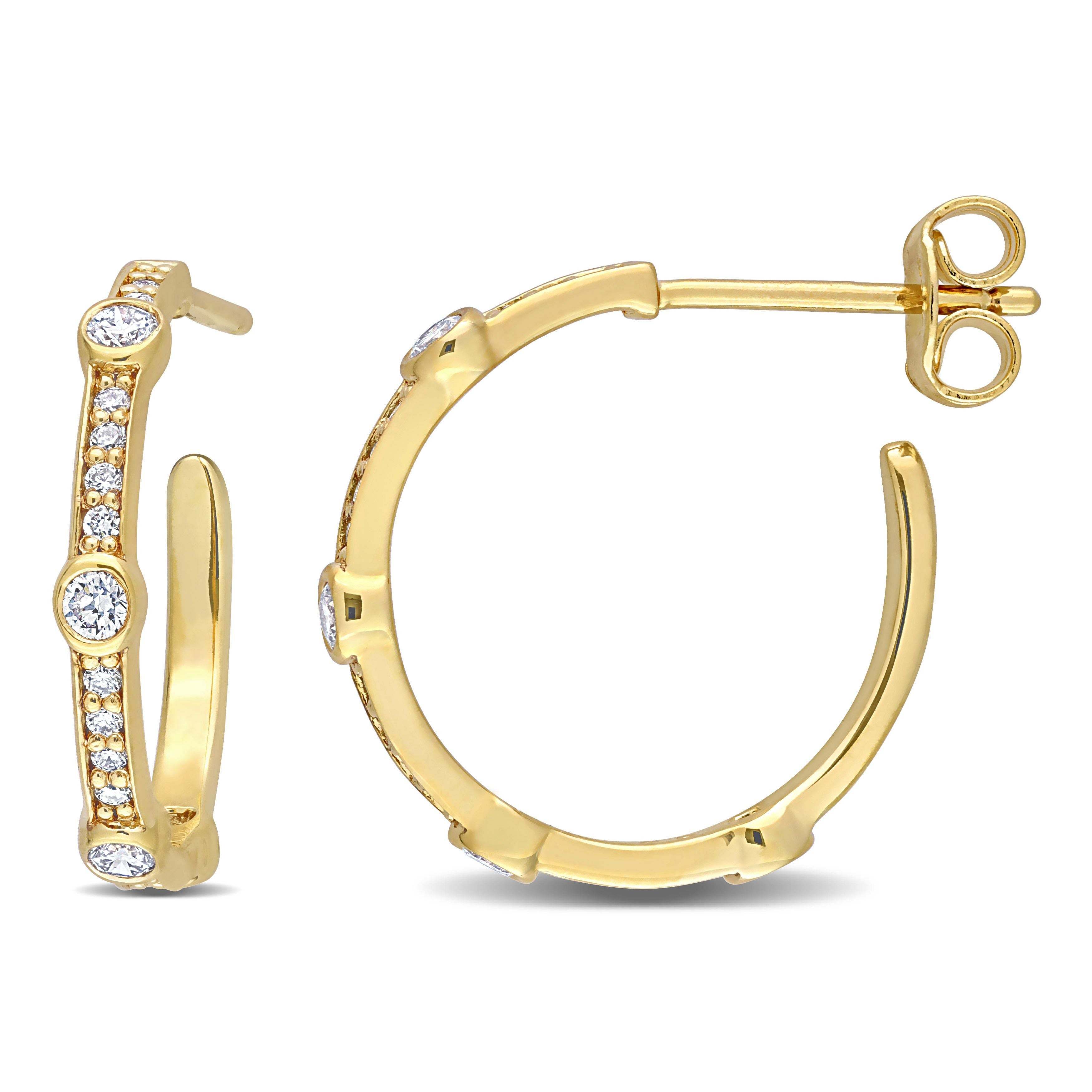  Studio Works 2/5 CT TGW Lab Created Diamond Yellow Micron Plated 18KY Semi Hoop Earrings - White/Yellow - Bonton