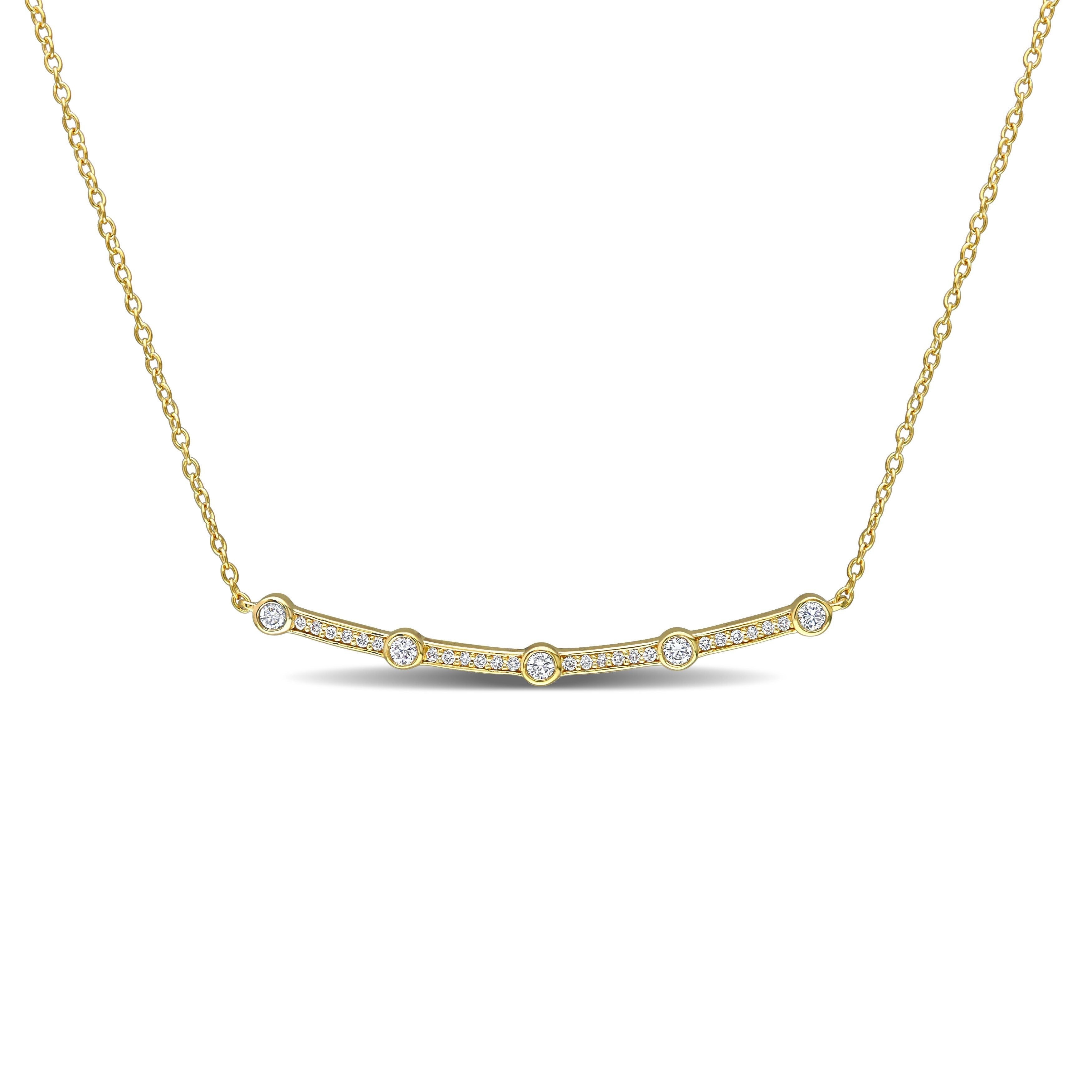  Studio Works 1/3 CT TGW Lab Created Diamond Yellow Plated Sterling Silver Bar Necklace - White/Black - Bonton