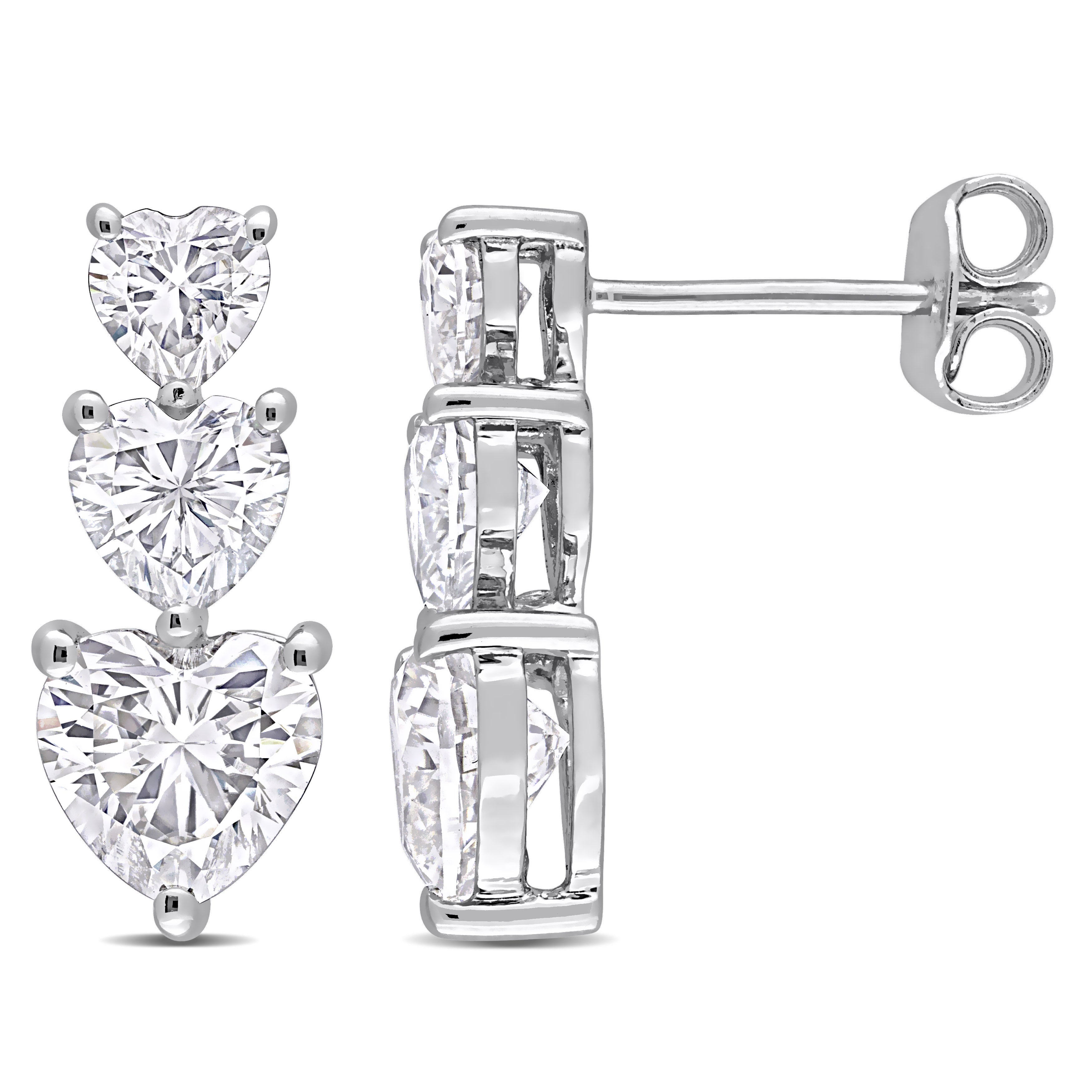  Studio Works 3 1/2 CT DEW Created Moissanite Sterling Silver Graduated Triple Heart Earrings - White - Bonton