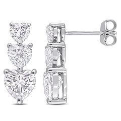 3 1/2 CT DEW Created Moissanite Sterling Silver Graduated Triple Heart Earrings