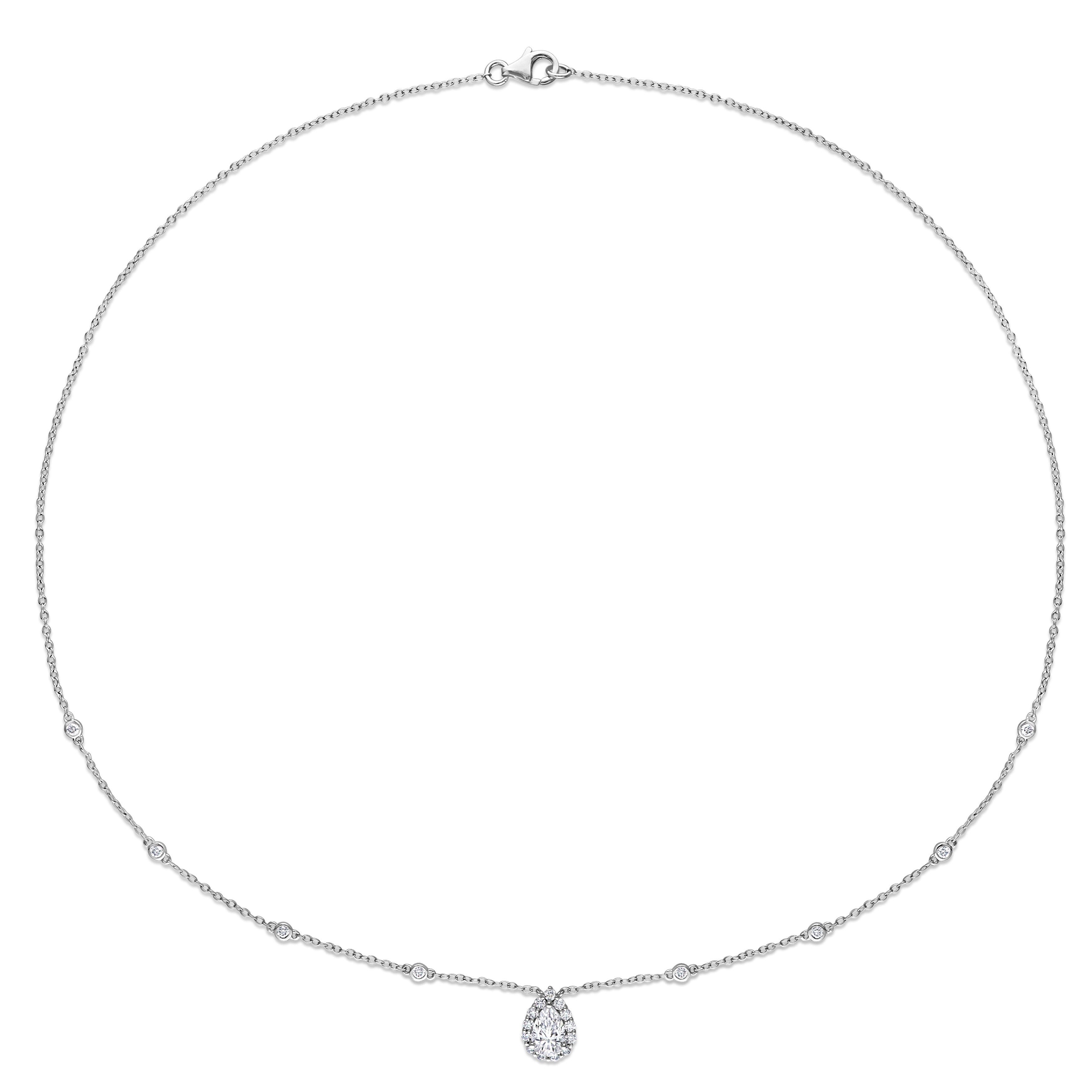  Studio Works 1 1/2 CT DEW Created Moissanite Sterling Silver Halo Necklace - White - Bonton