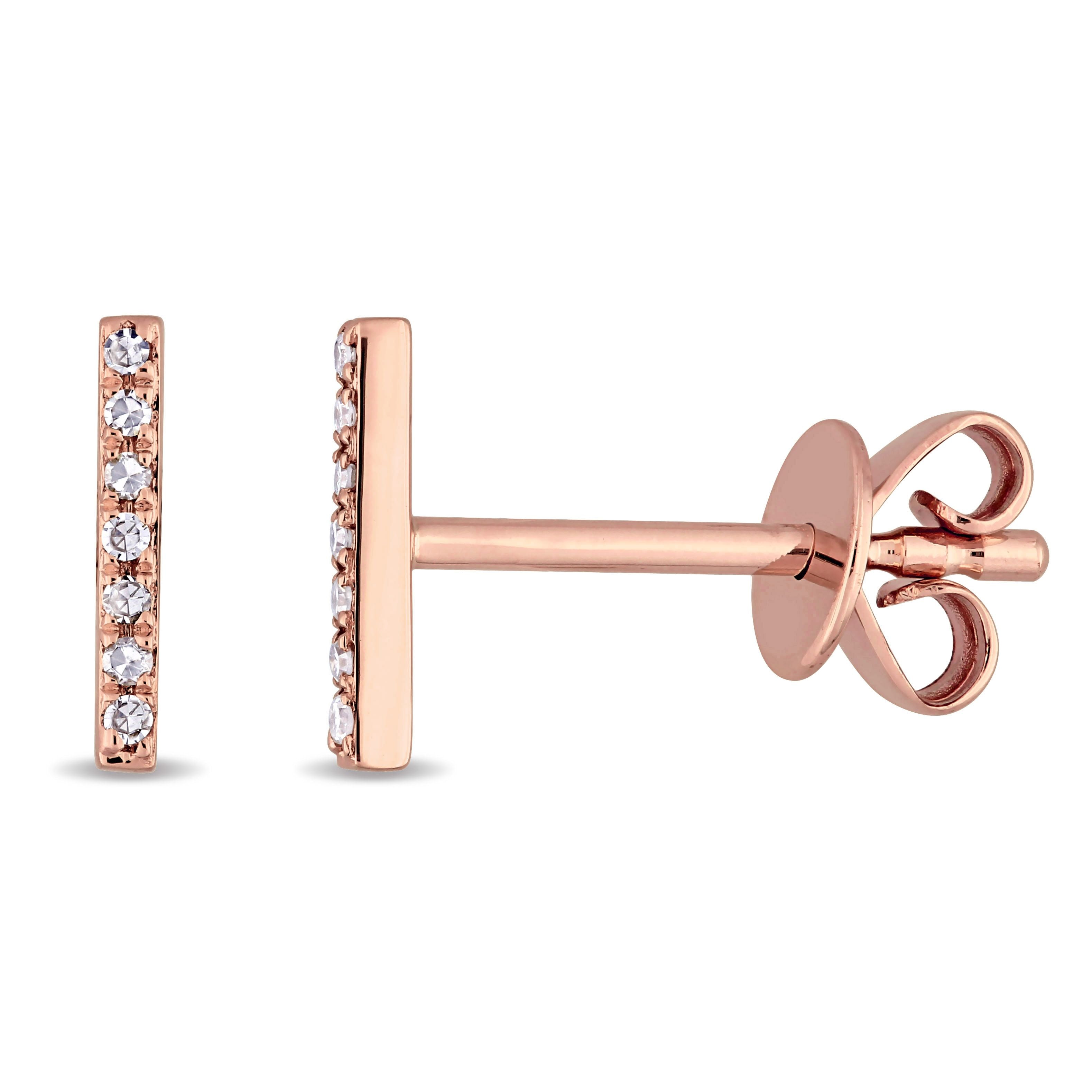  Studio Works 0.05 CT Diamond 14k Pink Gold Bar Stud Earrings - White/Pink - Bonton