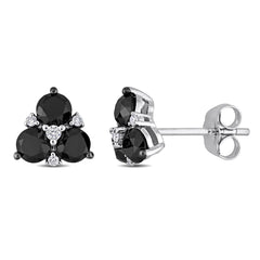 1 1/2 CT TW Black and White Diamond 10k White Gold Triad Stud Earrings