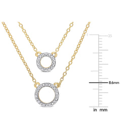 0.04 CT TW Diamond Yellow Silver Double Circle Layer Necklace