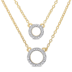 0.04 CT TW Diamond Yellow Silver Double Circle Layer Necklace