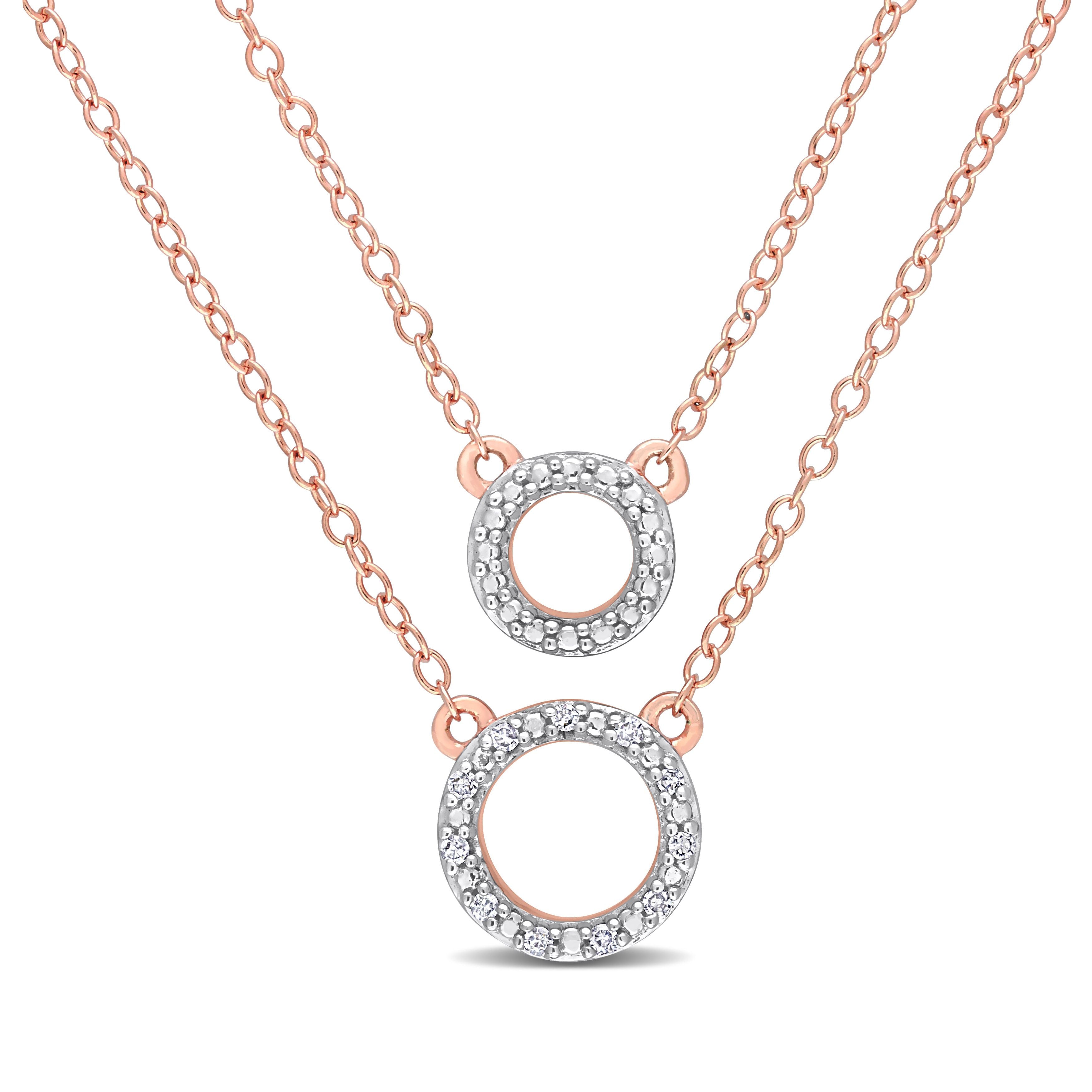  Studio Works 0.04 CT TW Diamond Rose Silver Double Circle Layer Necklace - White/Pink - Bonton