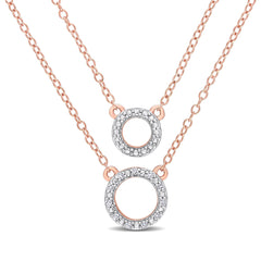 0.04 CT TW Diamond Rose Silver Double Circle Layer Necklace