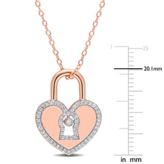 1/5 CT. T.W. Diamond Rose Plated Heart-Shaped Lock Pendant Necklace