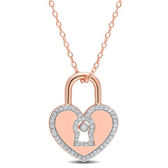 1/5 CT. T.W. Diamond Rose Plated Heart-Shaped Lock Pendant Necklace