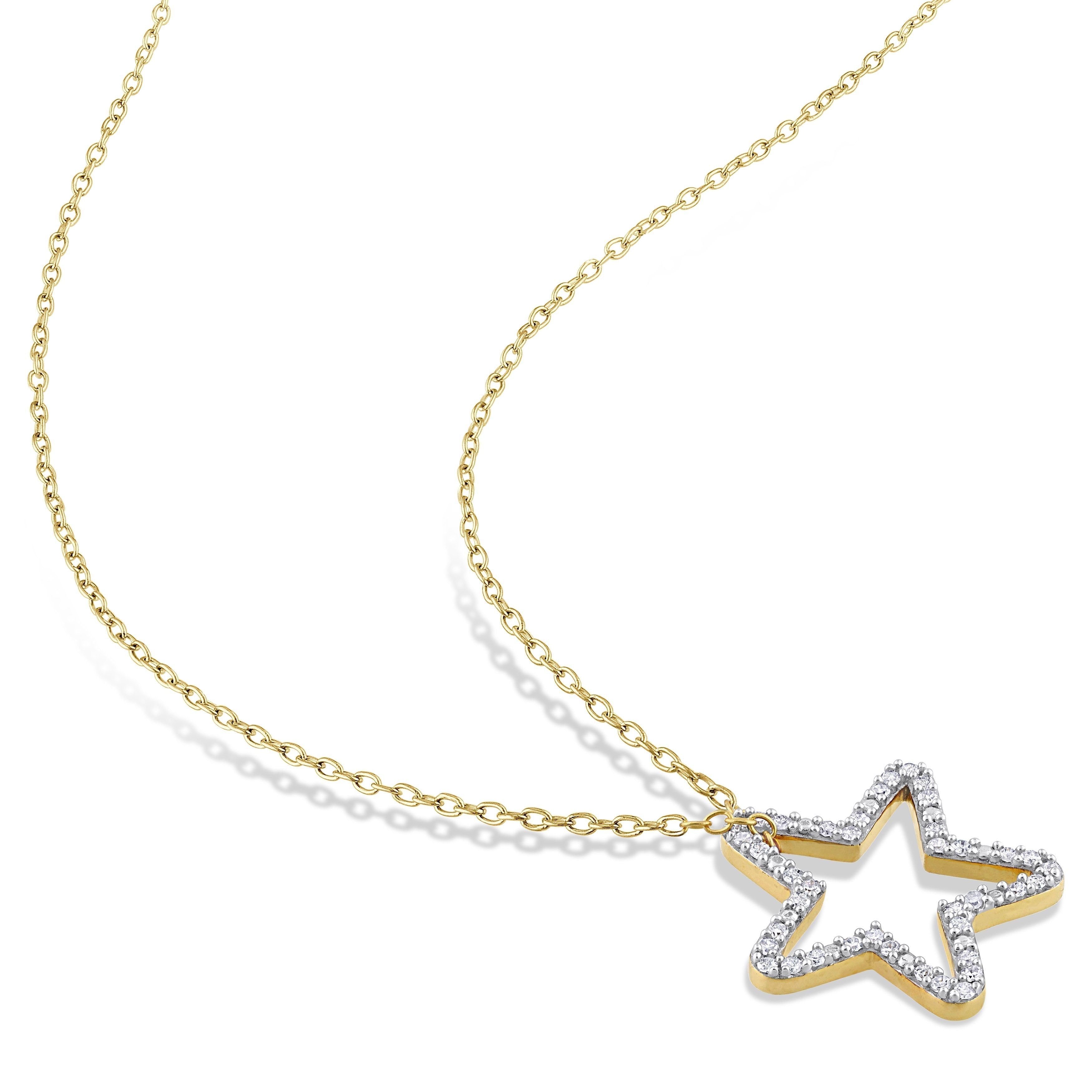  Studio Works 1/5 CT TW Diamond Yellow Sterling Silver Open Star Pendant Necklace - White/Yellow - Bonton