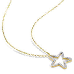 1/5 CT TW Diamond Yellow Sterling Silver Open Star Pendant Necklace