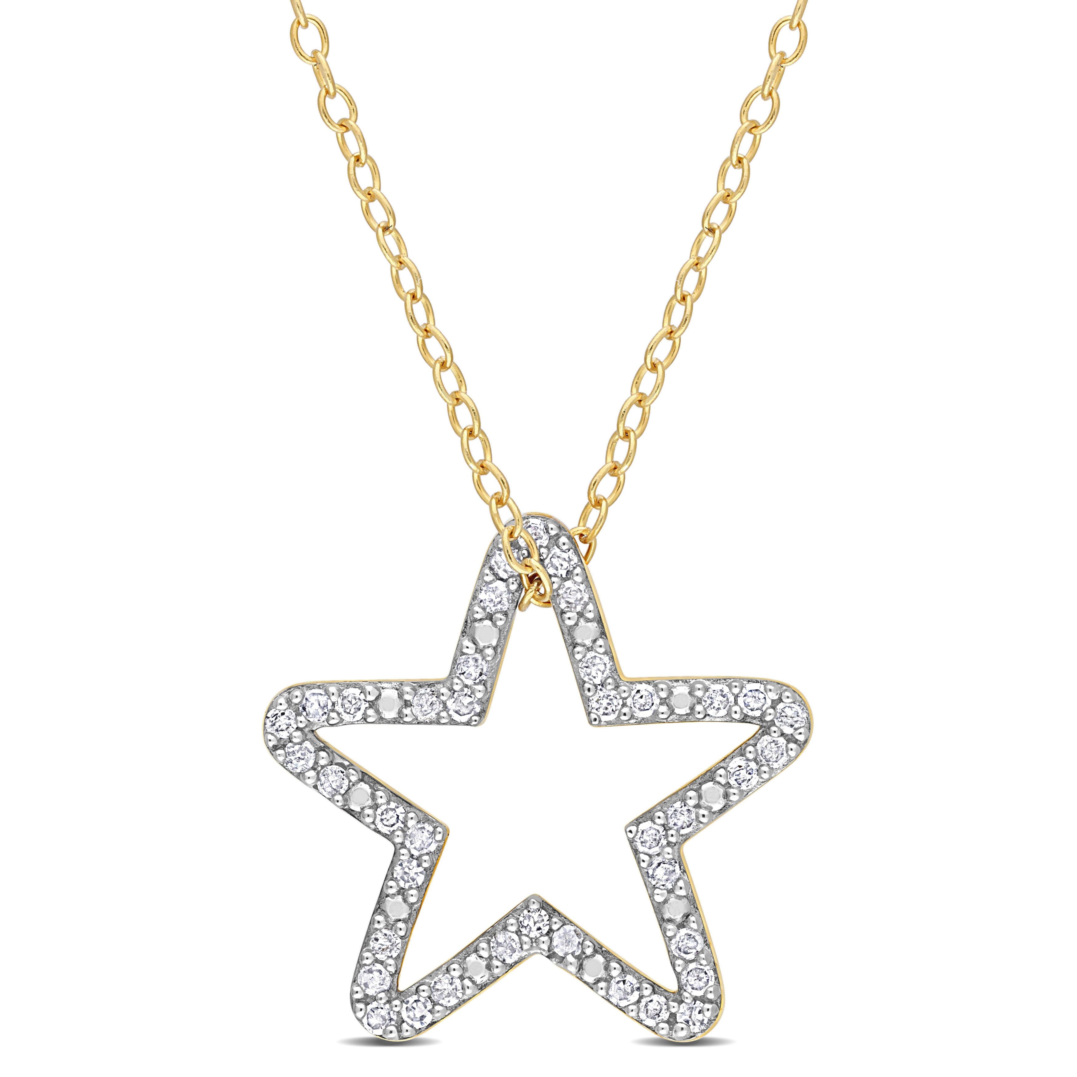  Studio Works 1/5 CT TW Diamond Yellow Sterling Silver Open Star Pendant Necklace - White/Yellow - Bonton