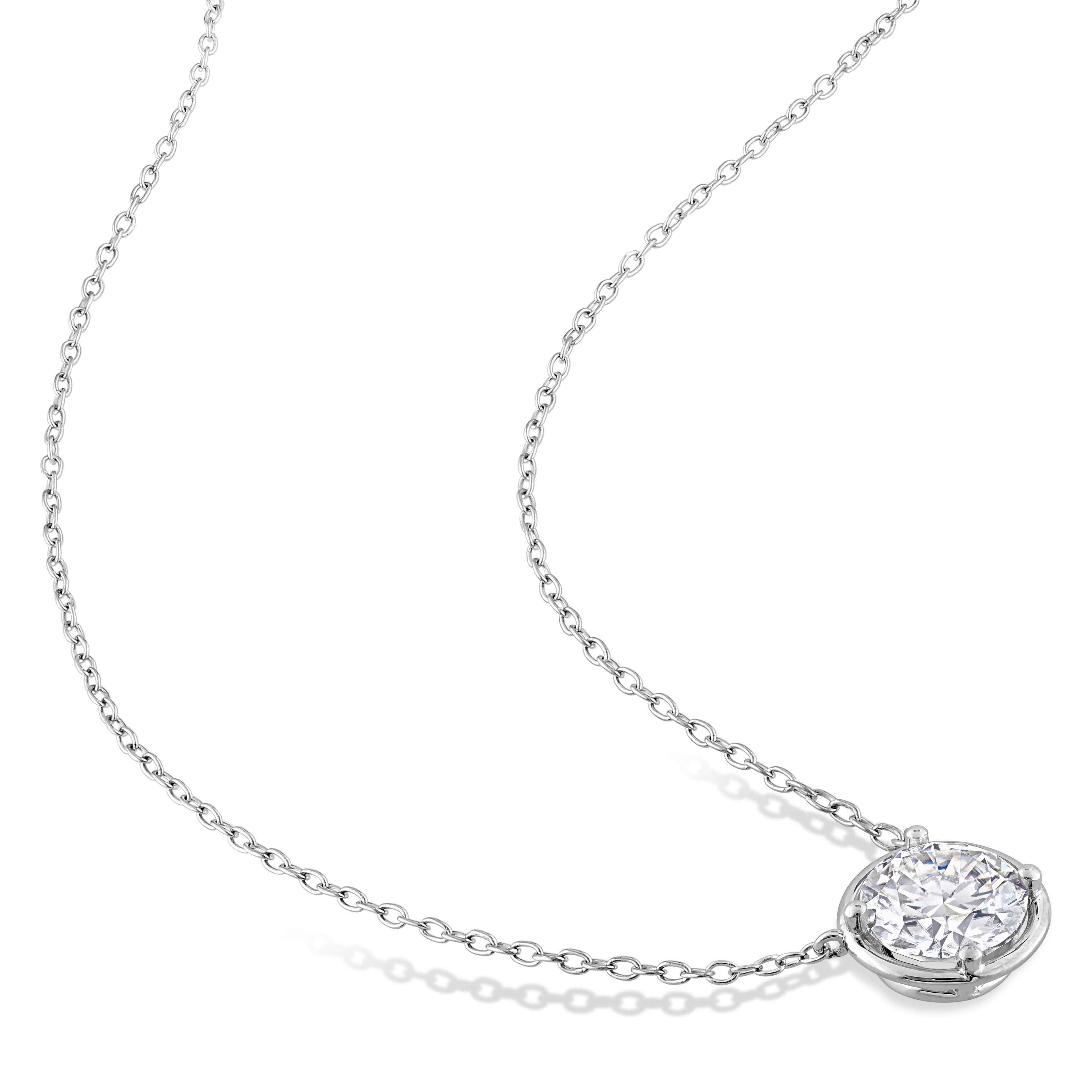  Studio Works 1 4/5 CT DEW Created Moissanite Sterling Silver Halo Circle Pendant Necklace - White - Bonton