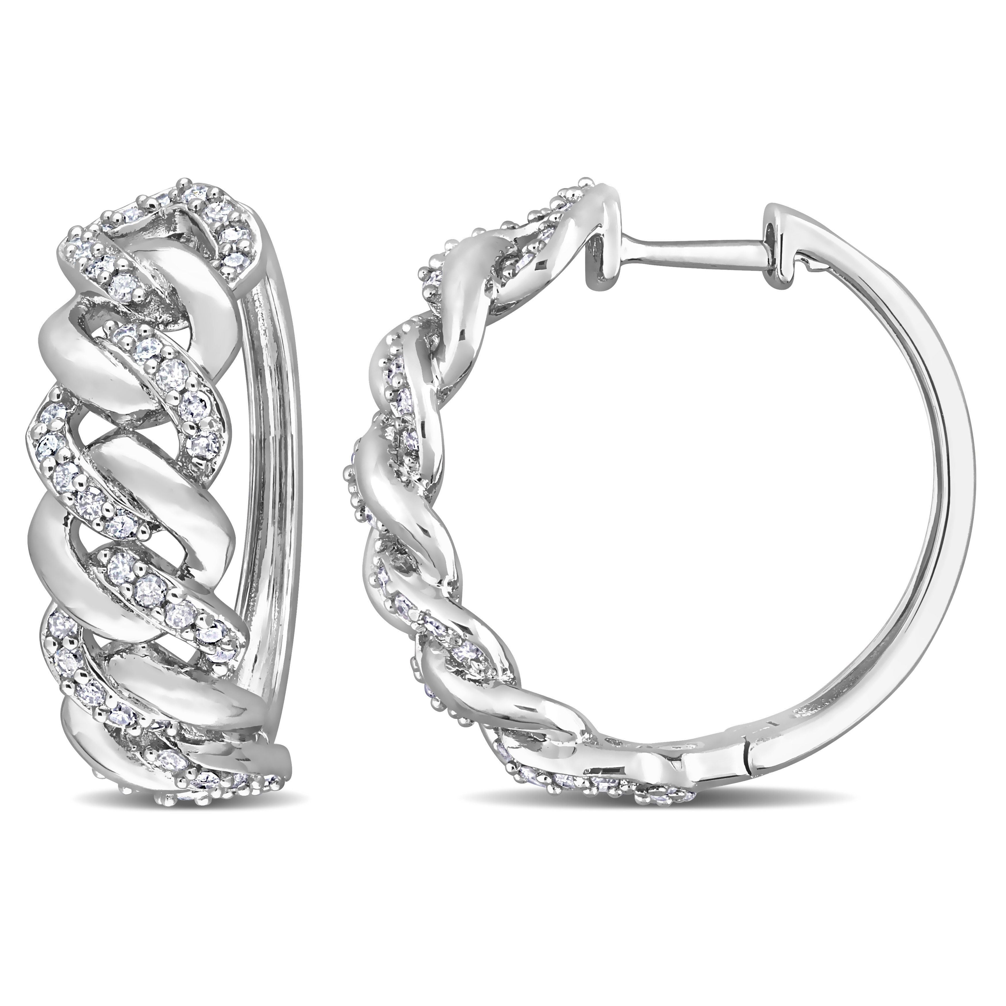  Studio Works 1/2 CT TW Diamond Sterling Silver Oval Interlocked Link Hoop Earrings - White - Bonton