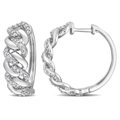 1/2 CT TW Diamond Sterling Silver Oval Interlocked Link Hoop Earrings