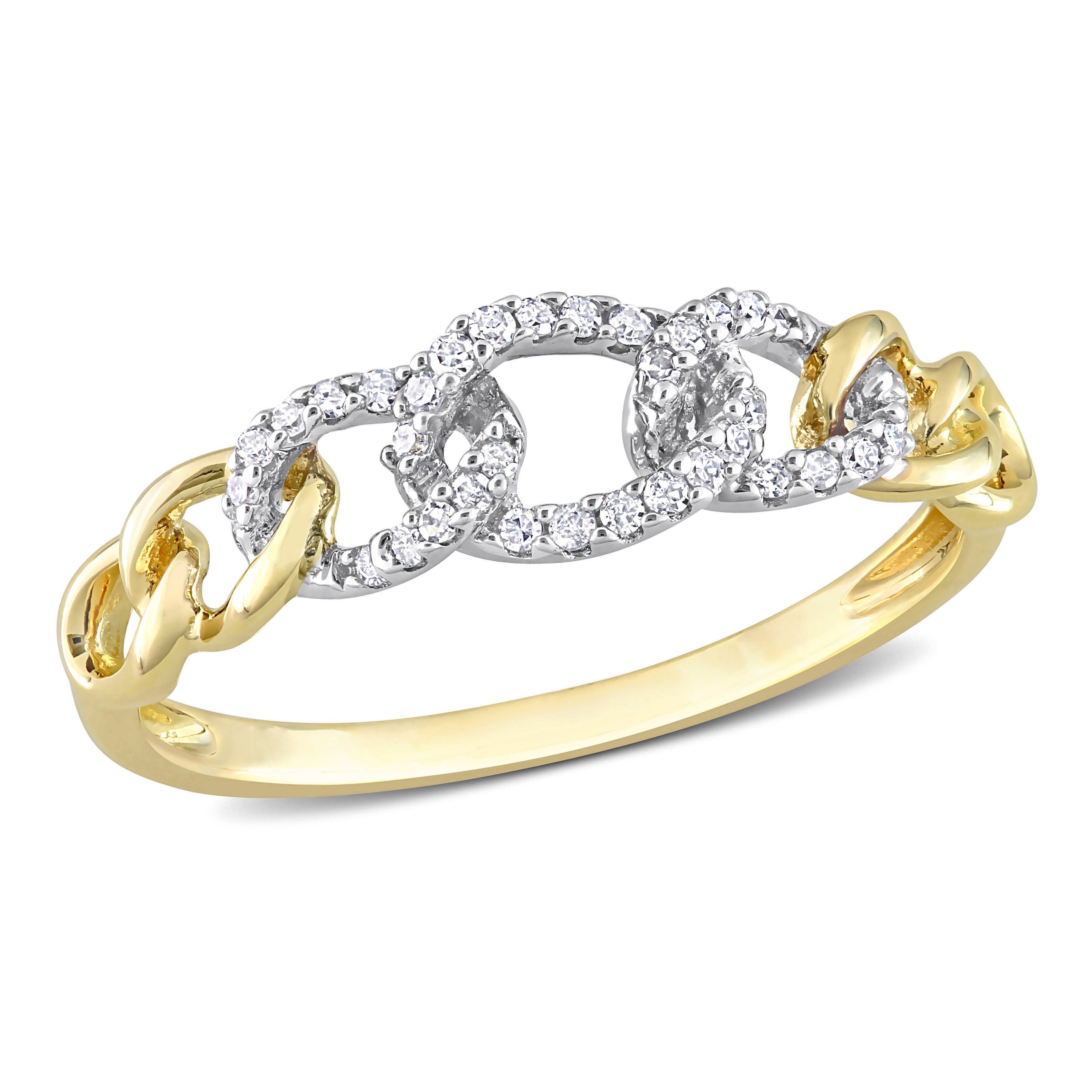  Studio Works 1/10 CT TW Diamond 10K Yellow Gold Two Tone Mini Link Ring - White/Yellow - Bonton