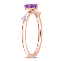 2/5 CT TGW Amethyst and White Topaz 10K Rose Gold Stackable Ring