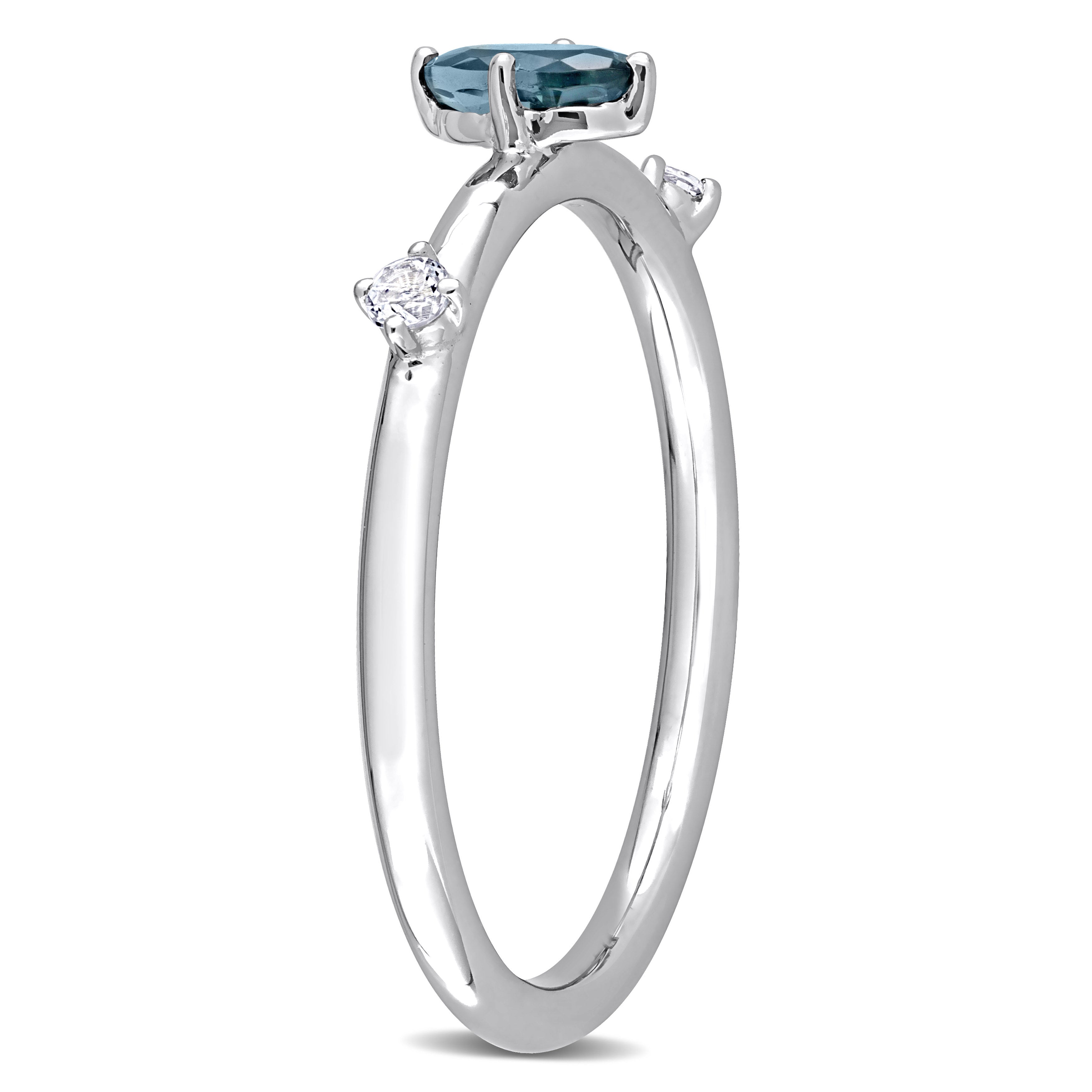  Studio Works 1/3 CT TGW London Oval Blue Topaz and White Topaz 10K White Gold Ring - Blue - Bonton