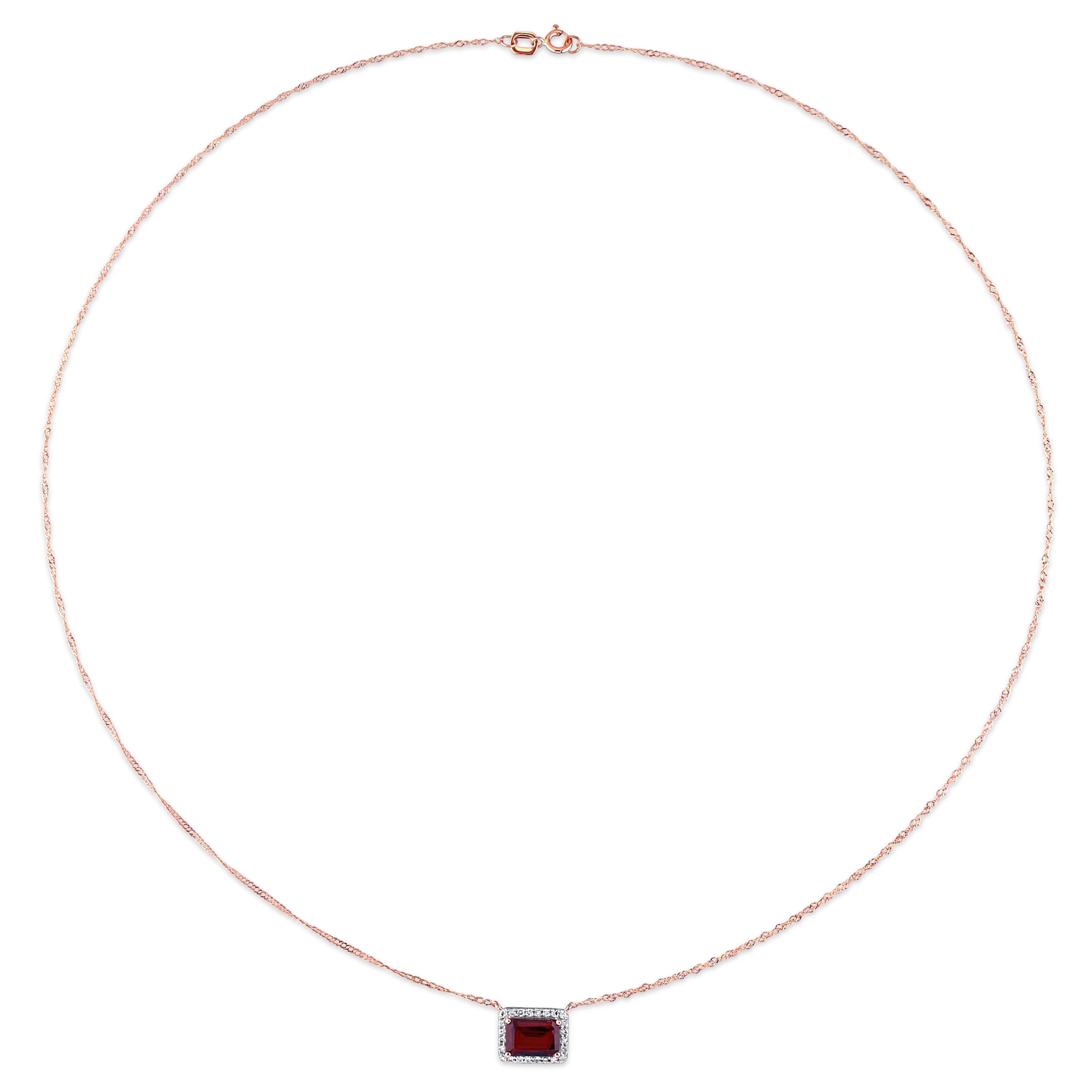  Studio Works 1 1/4 CT TGW Garnet and 1/8 CT TW Diamond Halo 10K Rose Gold Necklace - Red - Bonton