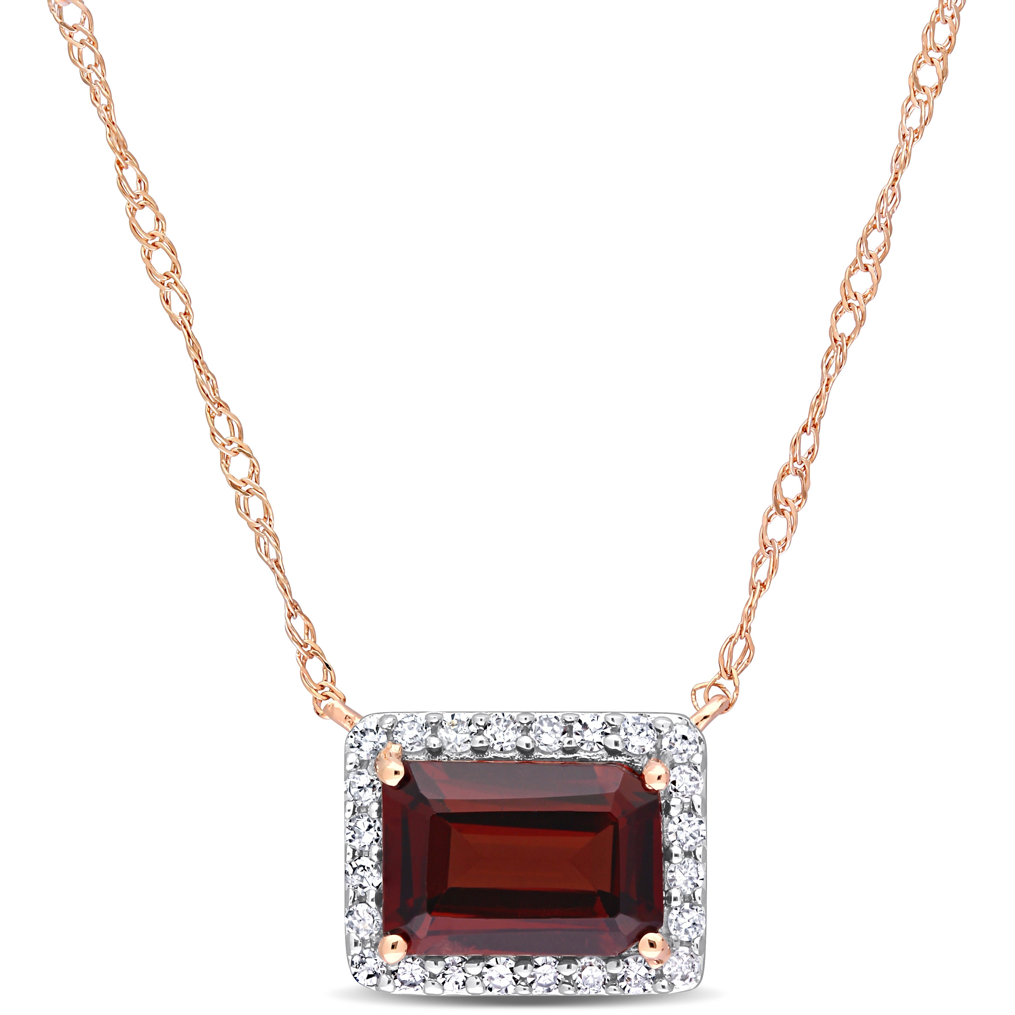  Studio Works 1 1/4 CT TGW Garnet and 1/8 CT TW Diamond Halo 10K Rose Gold Necklace - Red - Bonton