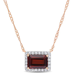 1 1/4 CT TGW Garnet and 1/8 CT TW Diamond Halo 10K Rose Gold Necklace